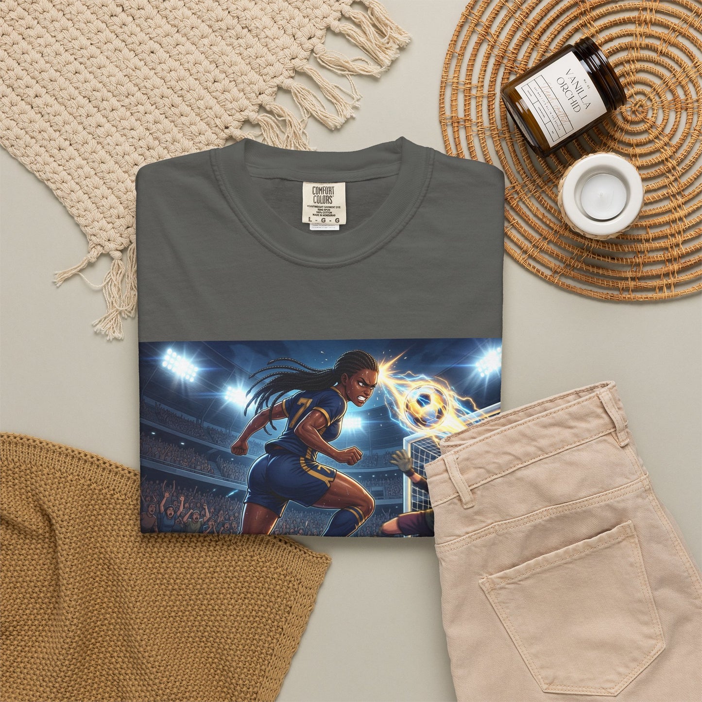 Soccer Duel Graphic T-Shirt — Futuristic Goalkeeper vs Striker Stadium Print
