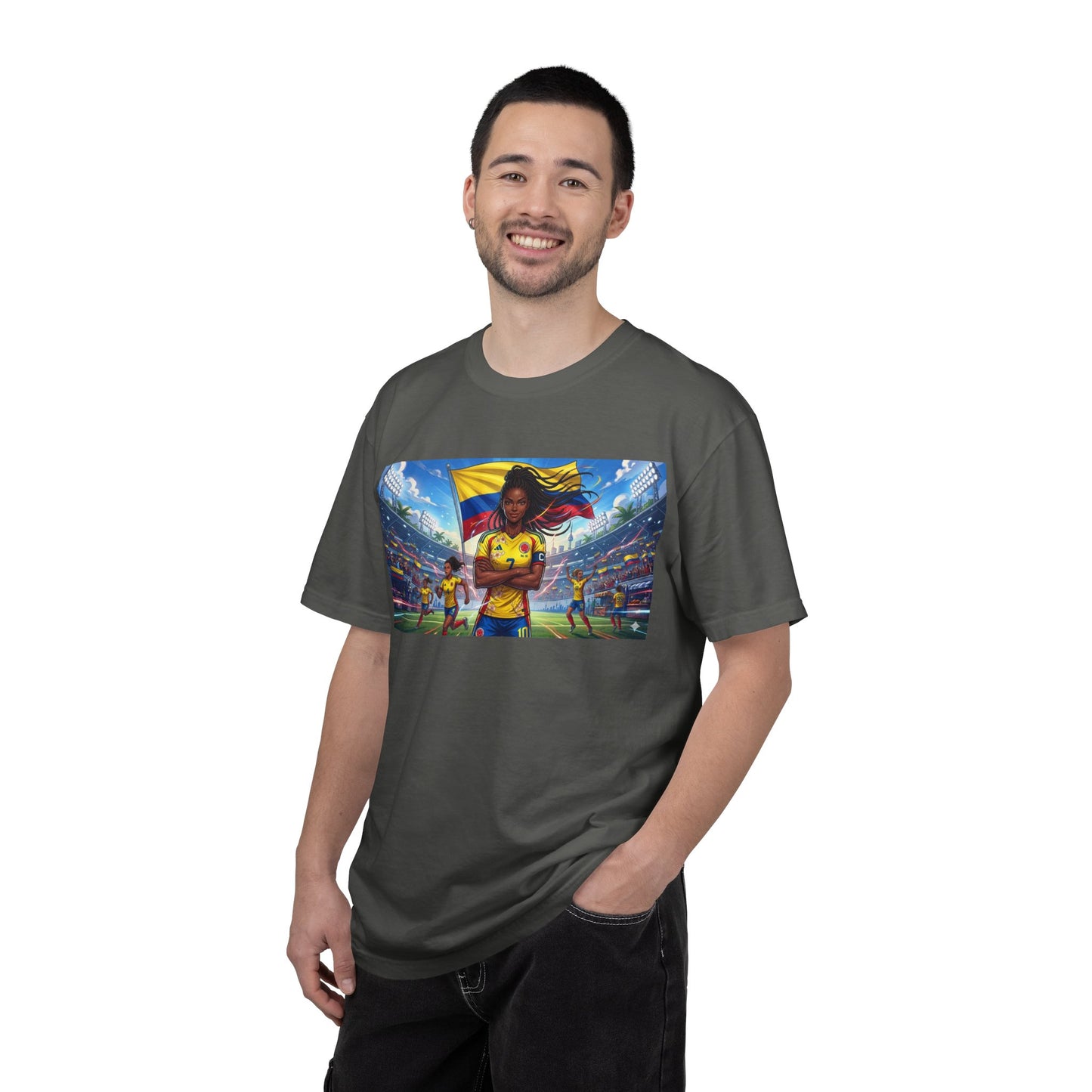 Soccer Champion Graphic T-Shirt — Woman Goalkeeper Stadium Art