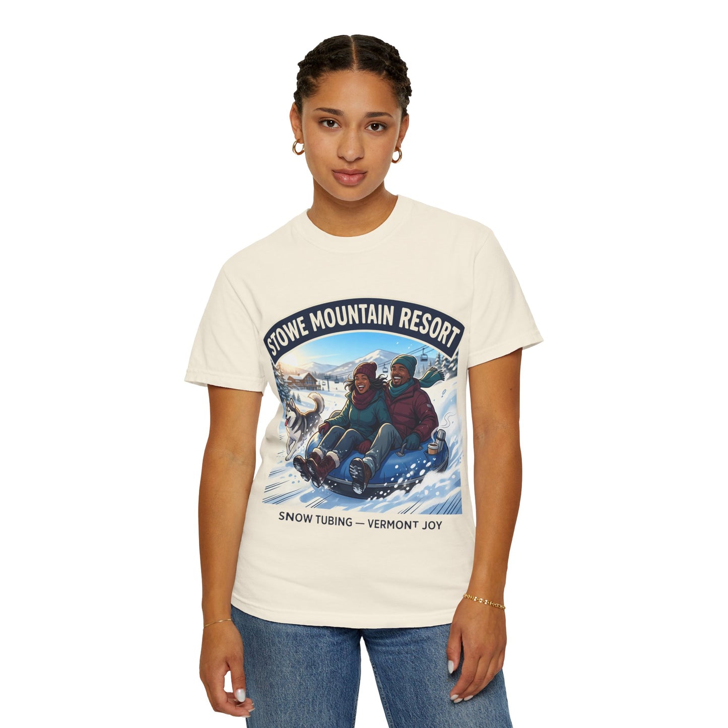 Stowe Mountain Resort Snow Tubing T-Shirt — "Vermont Joy" Winter Apparel