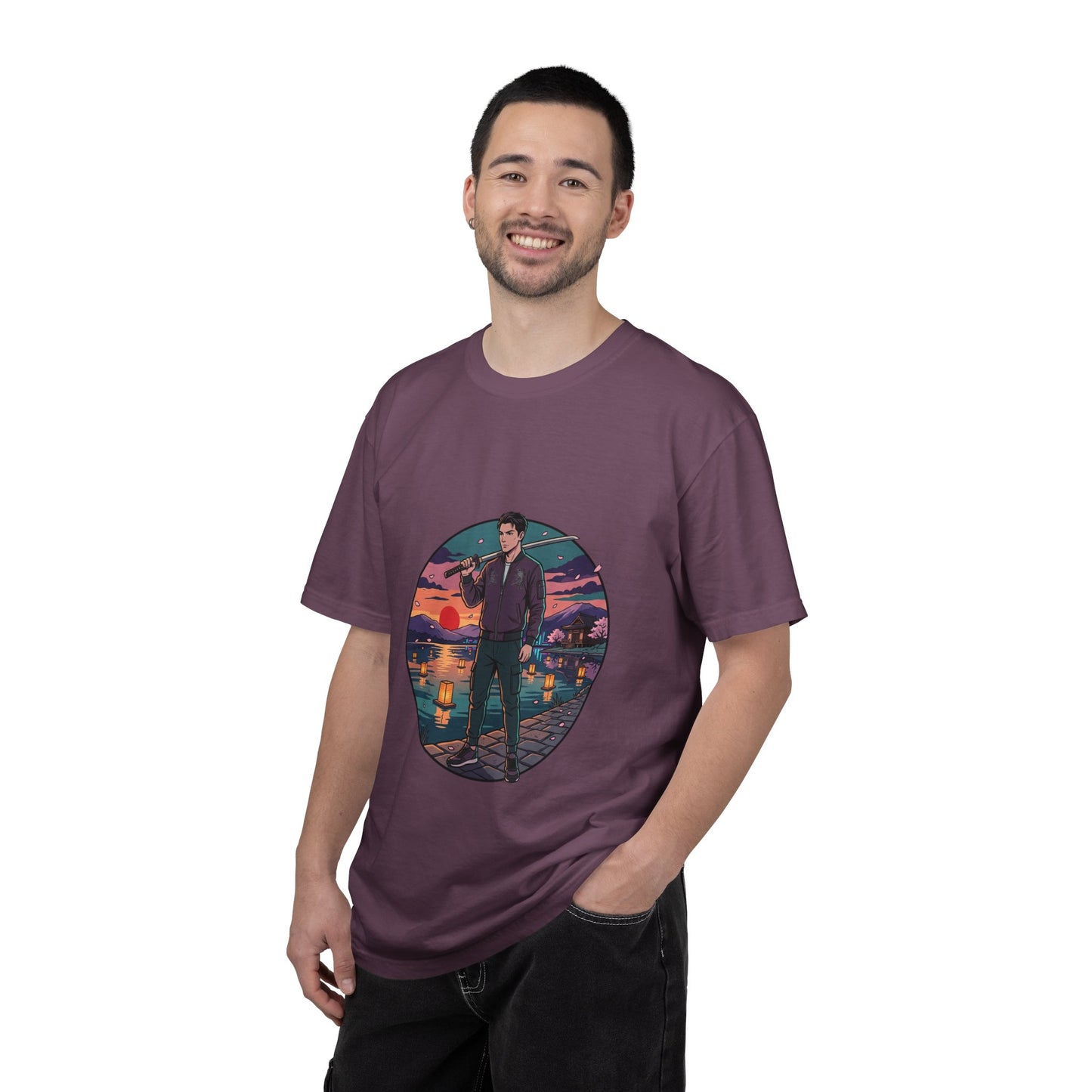 Vintage Night Harbor T-Shirt — Retro Sunset Fisherman Graphic Tee