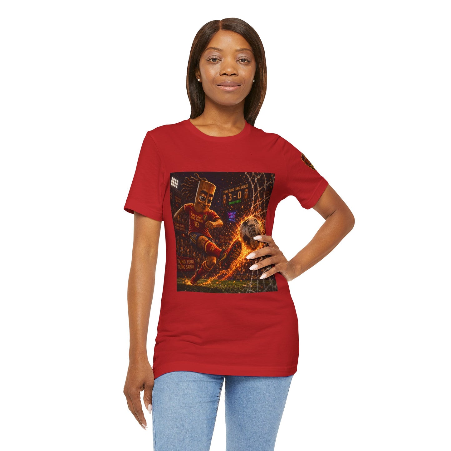 Tung Tung Tung Sahur Soccer Kick Firestorm Graphic Tee — ‘Goal’ Animated Kick Design