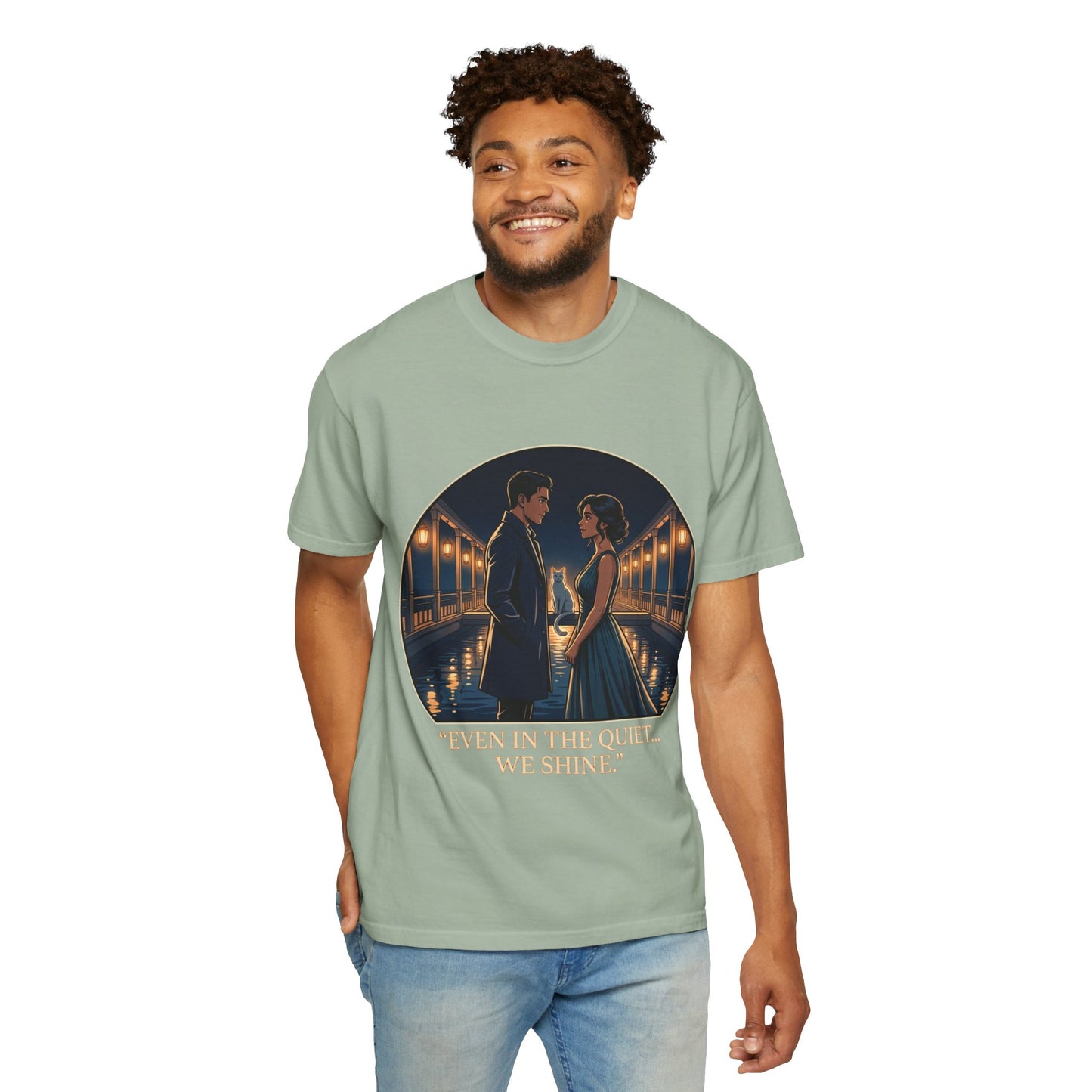 Romantic Night Stroll T-Shirt — "Even in the Quiet... We Shine" Graphic Tee