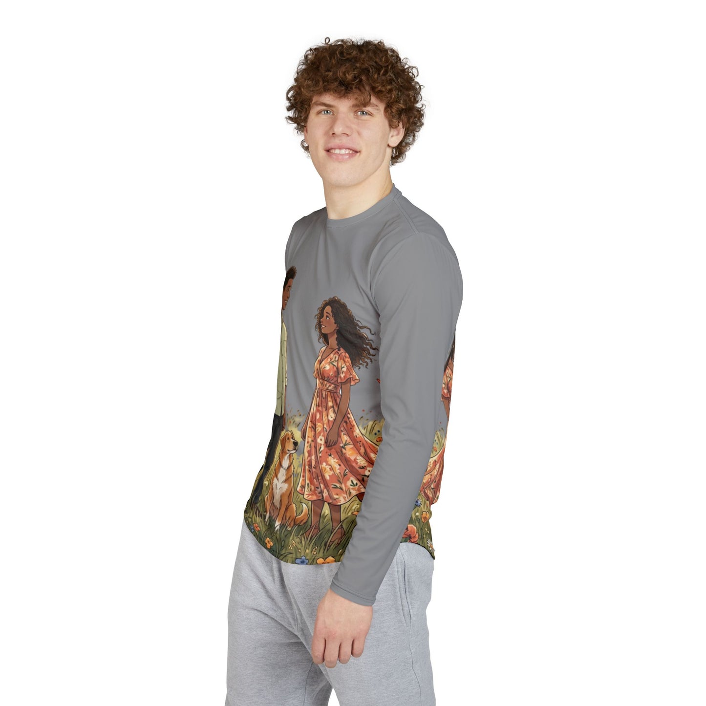 Romantic Couple & Dog Long Sleeve Shirt — Sun Protection AOP