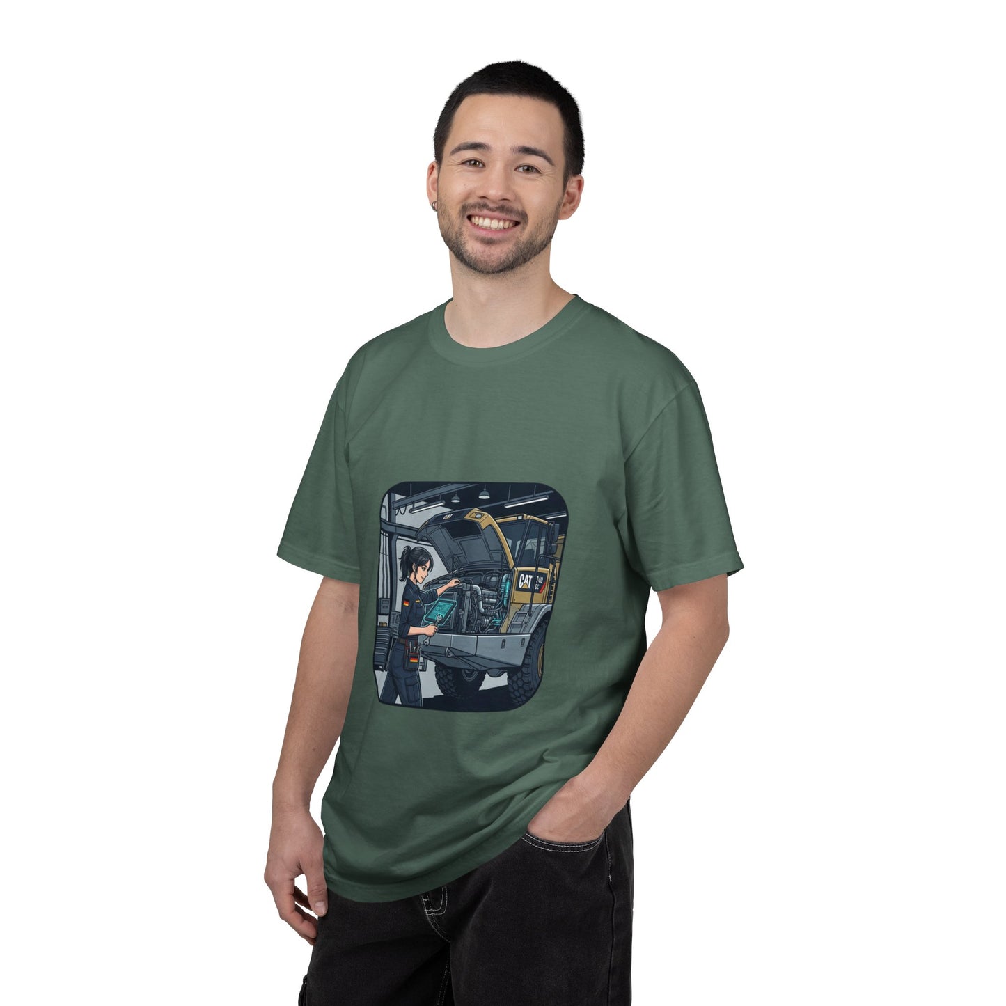Mechanic Garage Scene T-Shirt — Vintage Truck Repair Illustration