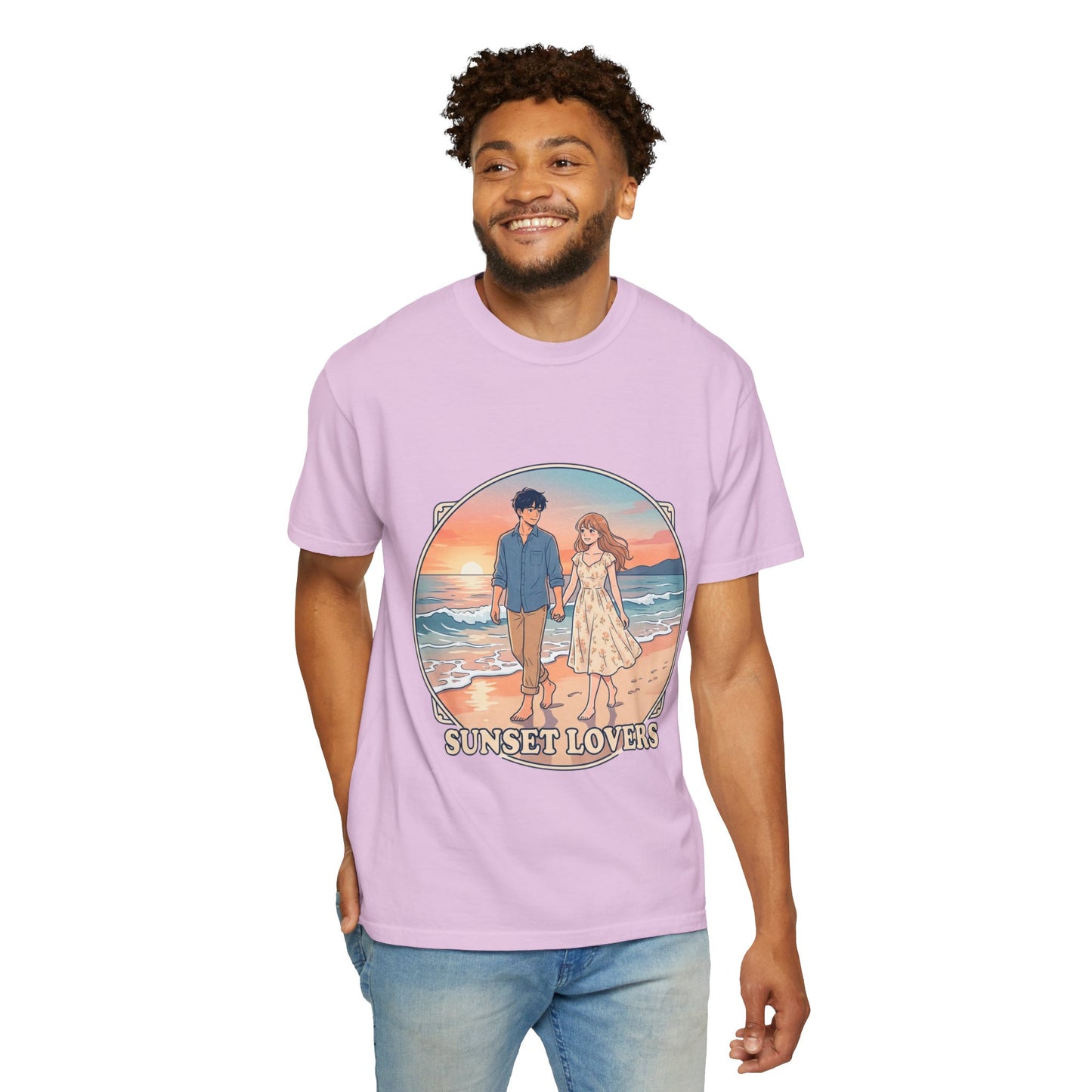 Sunset Lovers Beach T-Shirt — Romantic Couple Graphic Tee