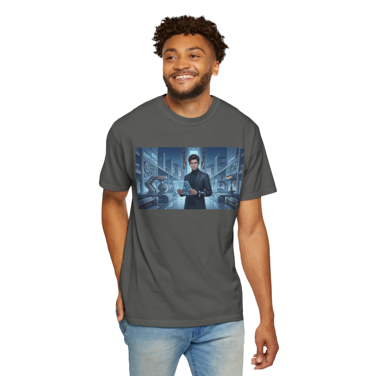Cyberpunk Detective T-Shirt — Futuristic Noir Cityscape Graphic Tee