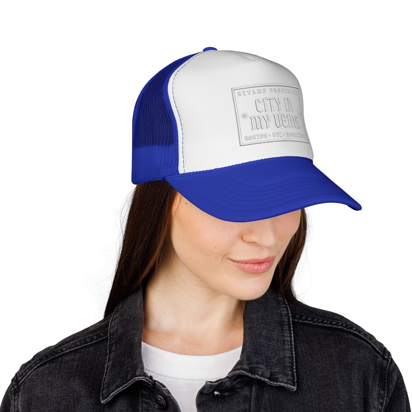 City In My Veins Trucker Cap - Vintage Neon Style Mesh Hat