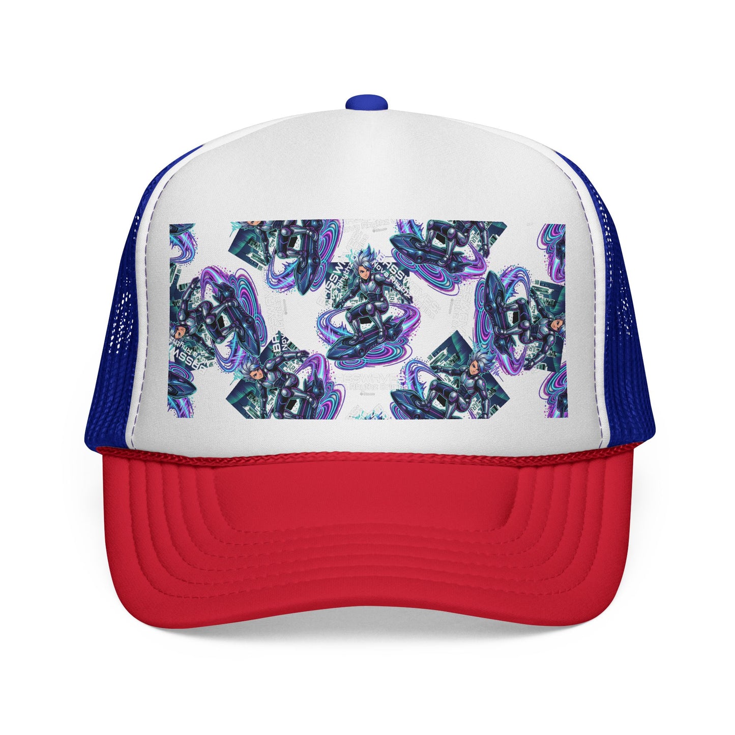 Abstract Amethyst Crystal Trucker Cap — Violet Geode Pattern Mesh Hat