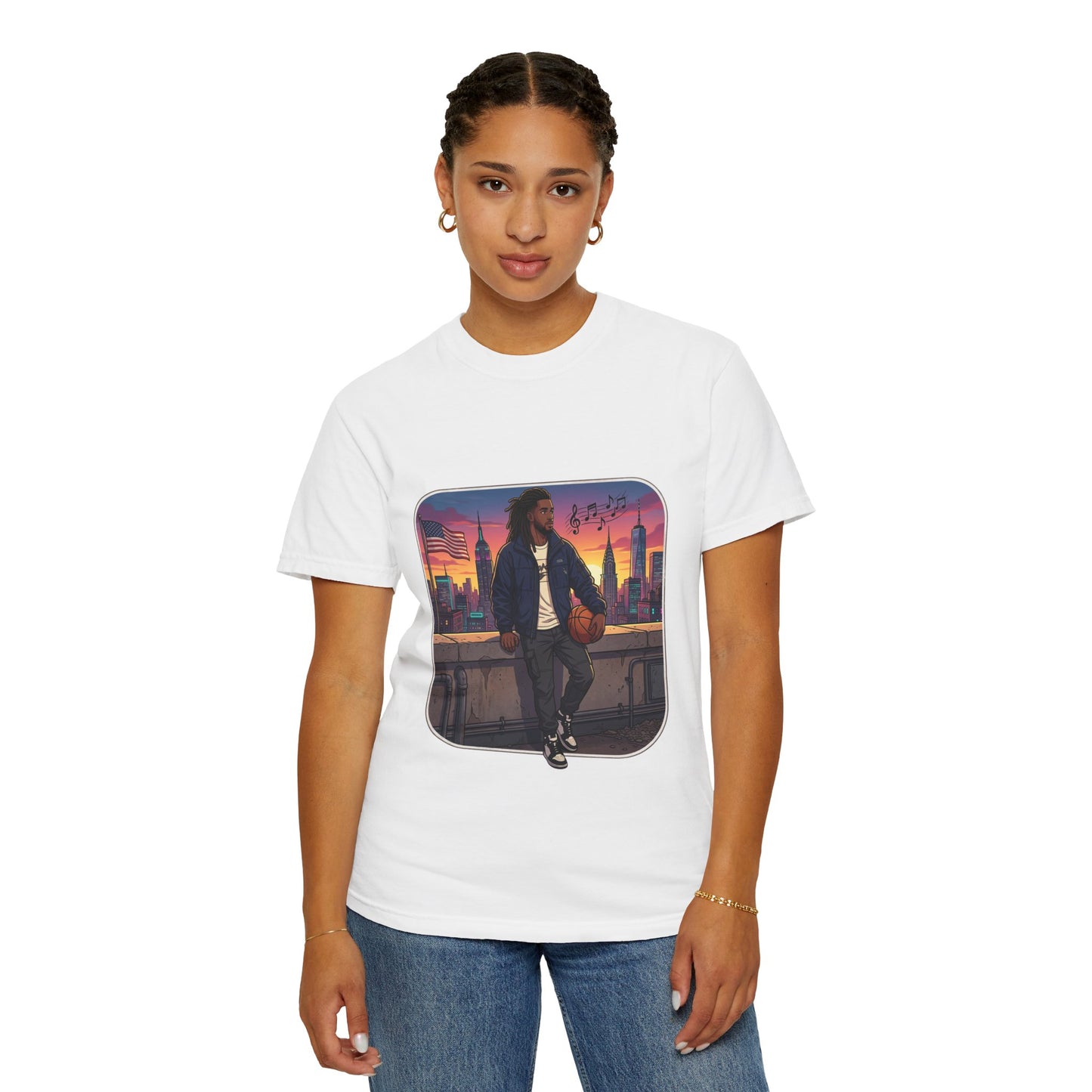 City Sunset Basketball Player T-Shirt — Urban Hoop Lifestyle Tee