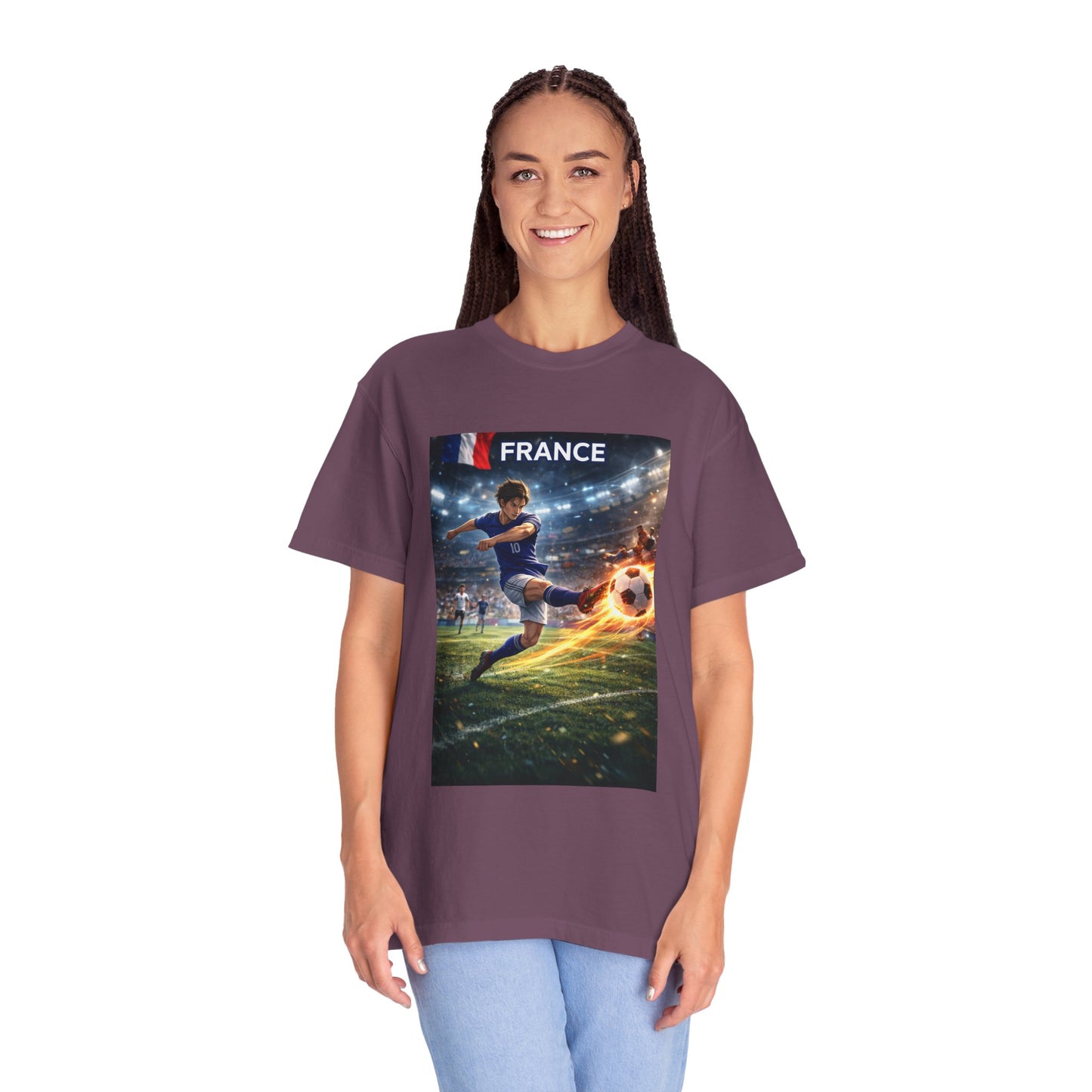 France Soccer Player Graphic T-Shirt — Football Kick Stadium Design