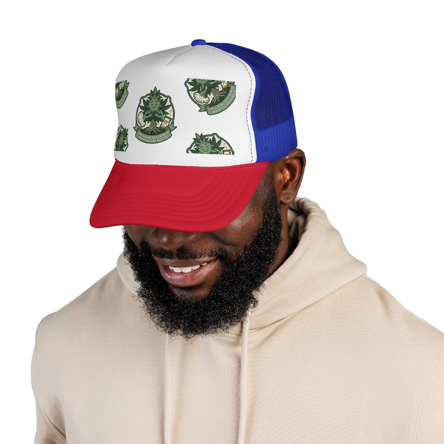Trucker Cap — Green Botanical Crest Pattern