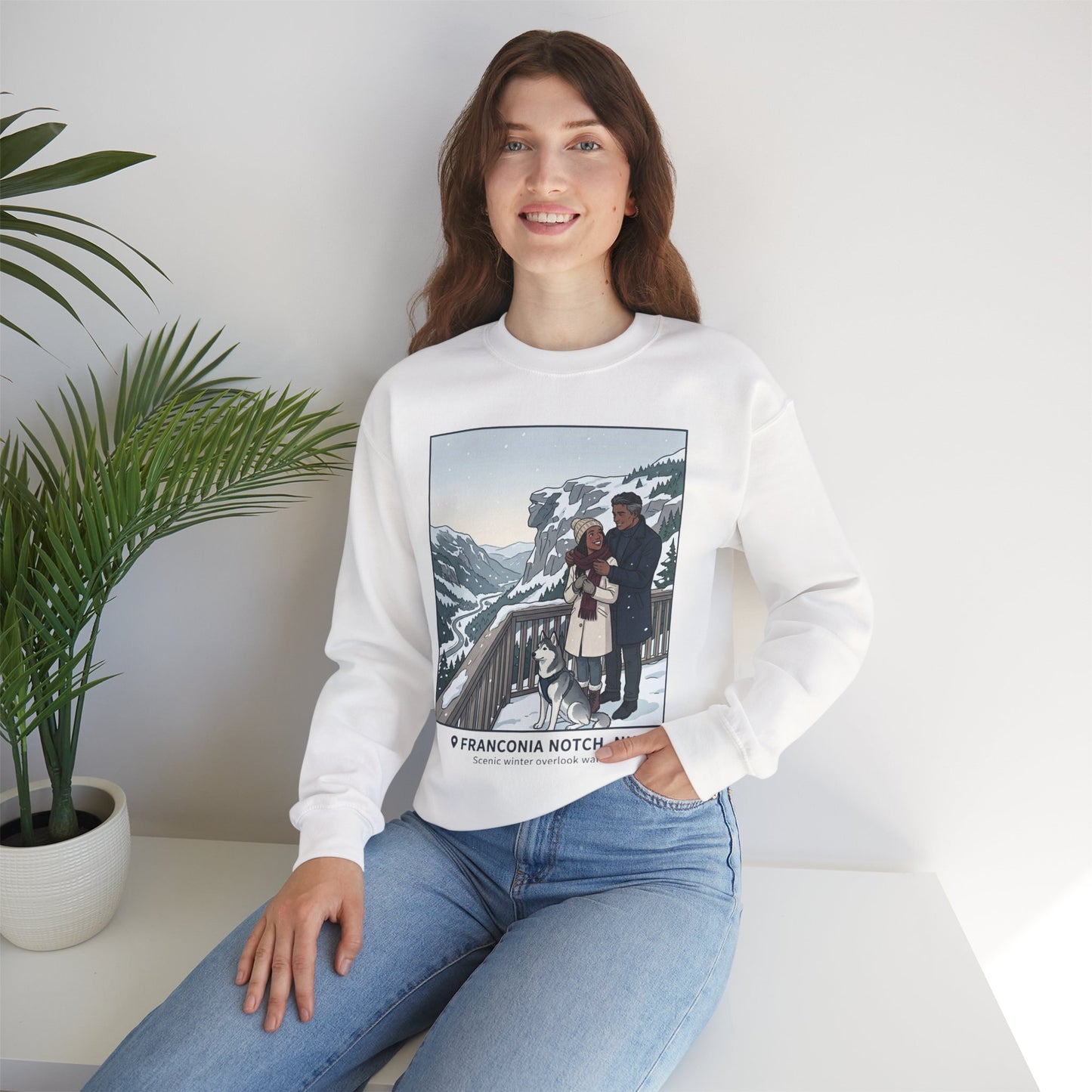 Crewneck Sweatshirt — Franconia Notch Winter Couple Scenic Graphic