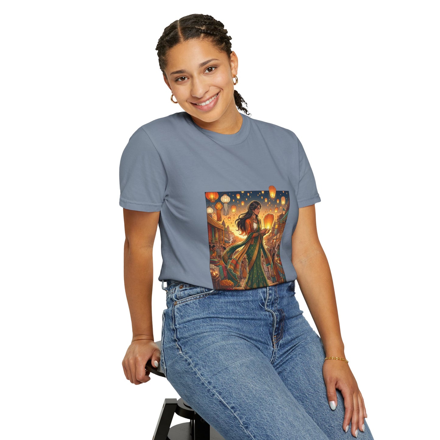 Diwali Lantern Festival T-Shirt — Indian Dancer with Floating Sky Lanterns