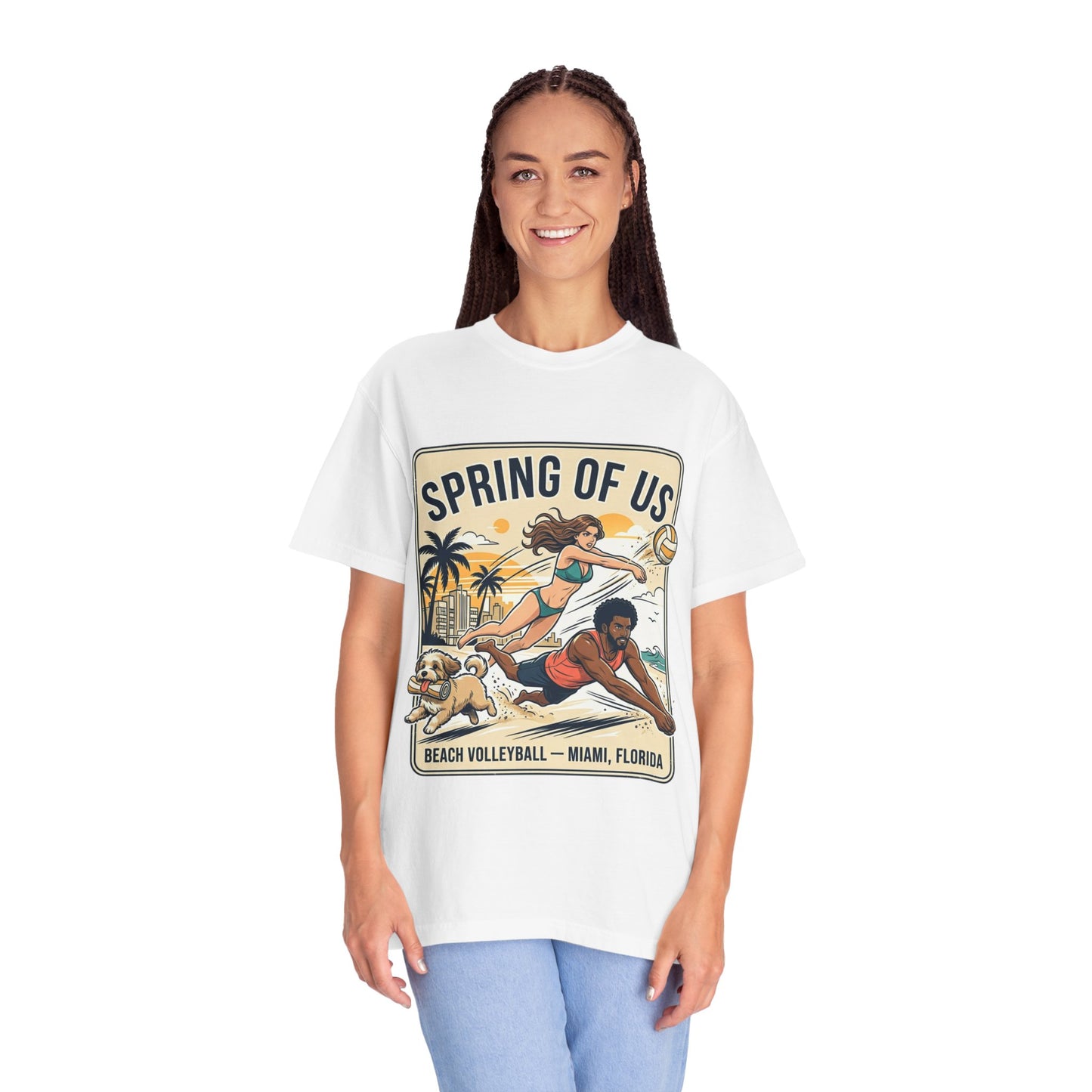 Spring of Us Beach Volleyball T-Shirt — Miami, Florida Retro Sun & Palm Tee