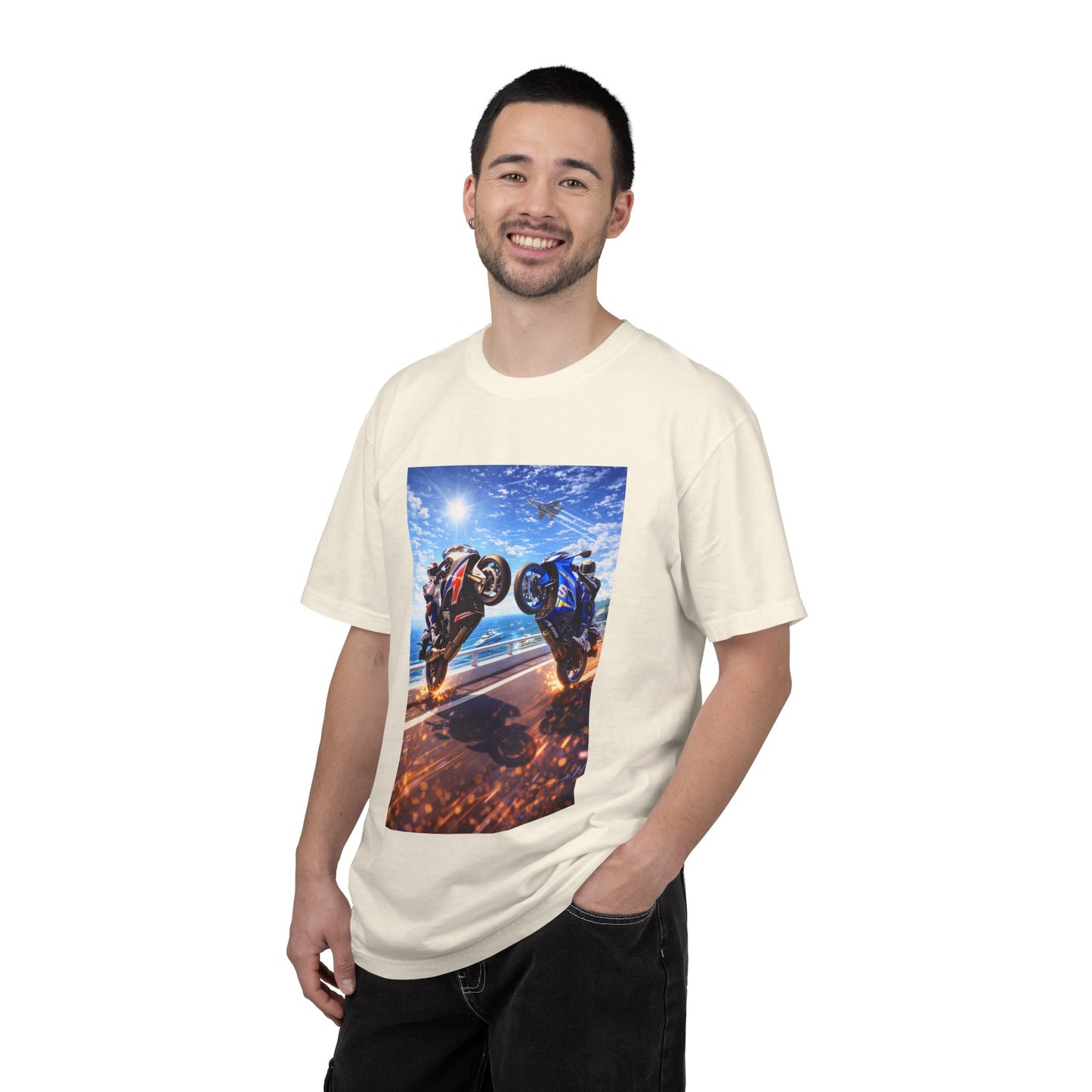 Stunt Riders Motorcycle T-Shirt — Two Bike Wheelie Racing Graphic Tee