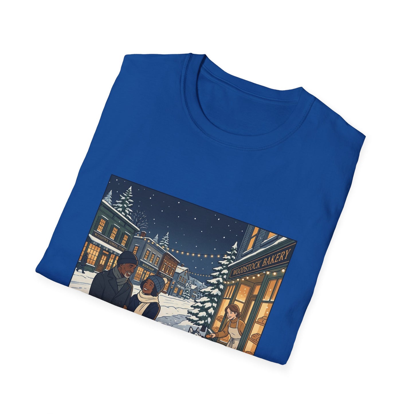 Winter String Lights Stroll T-Shirt — Cozy Holiday Street Scene Graphic Tee