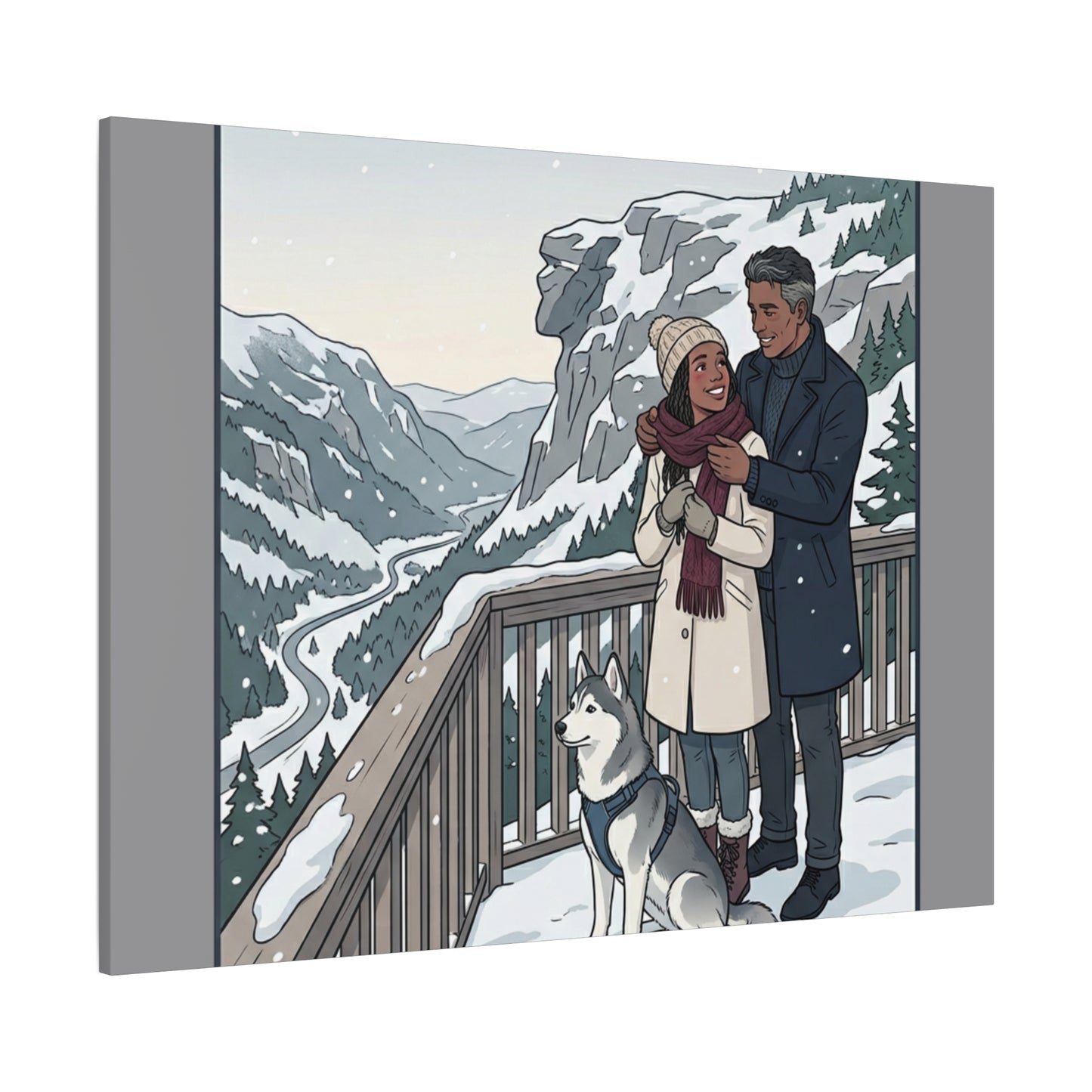 Franconia Notch Winter Couple Canvas Wall Art — Scenic New Hampshire Snowy Overlook Print