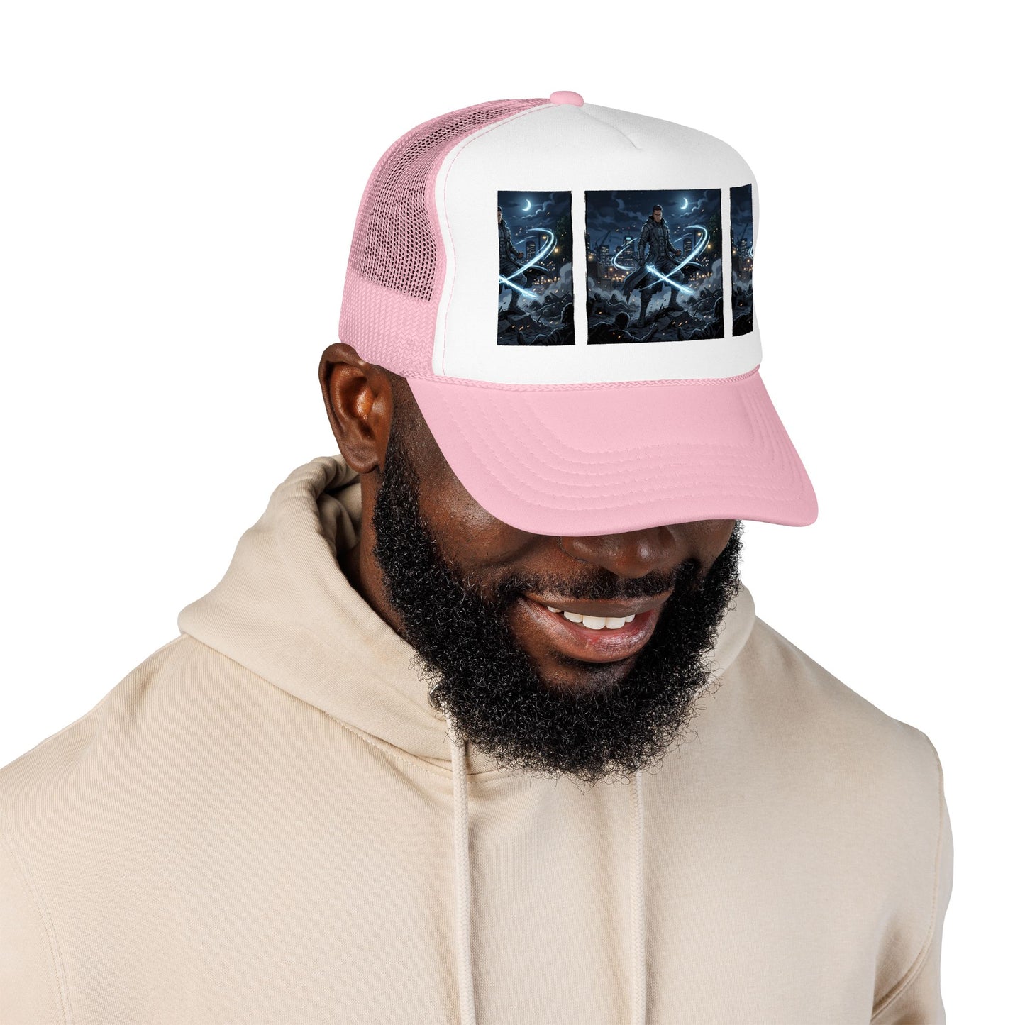 Trucker Hat — Neon Samurai Triptych Foam Trucker Cap