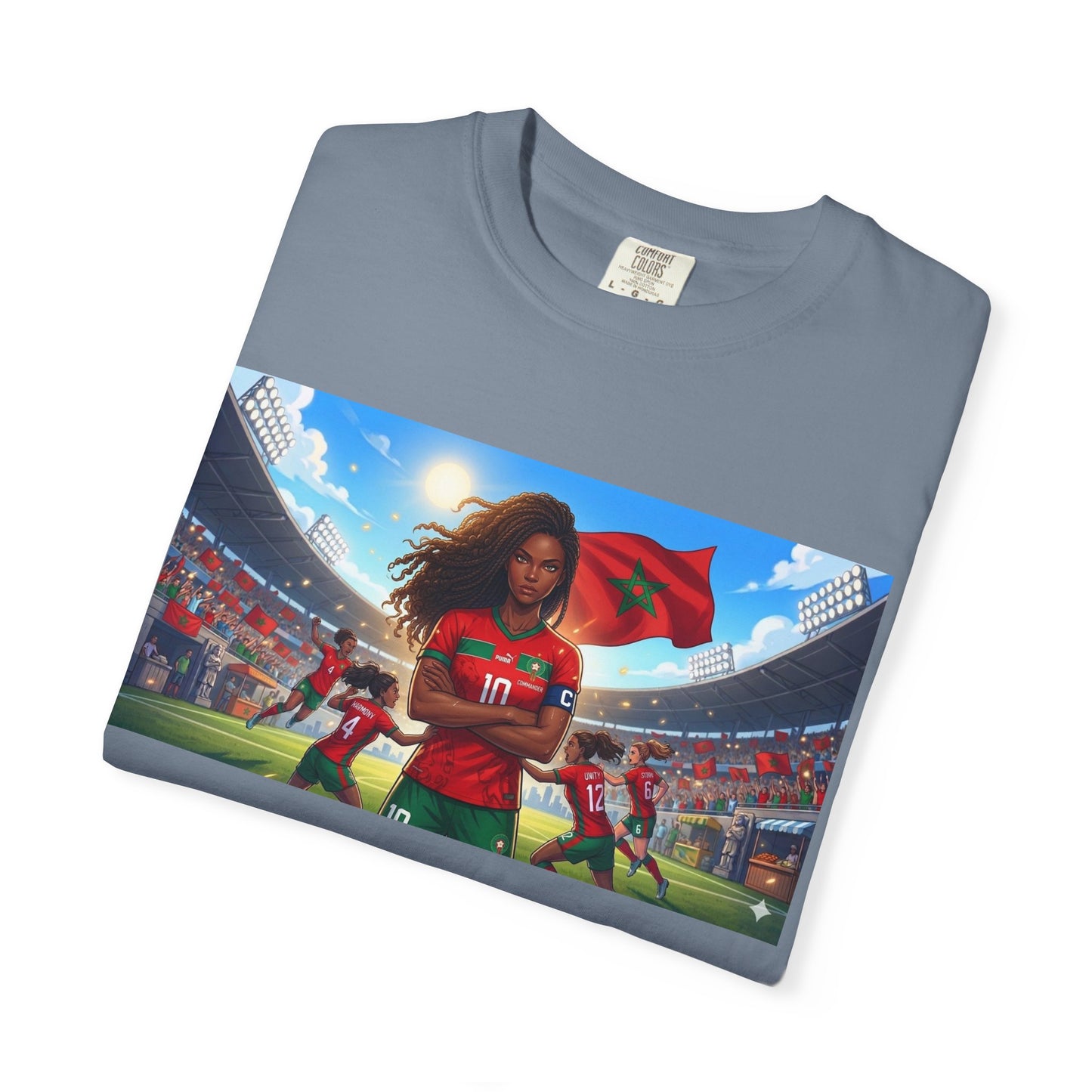 Morocco Soccer Champion Graphic T-Shirt — Inspiring Women’s Football Stadium Design