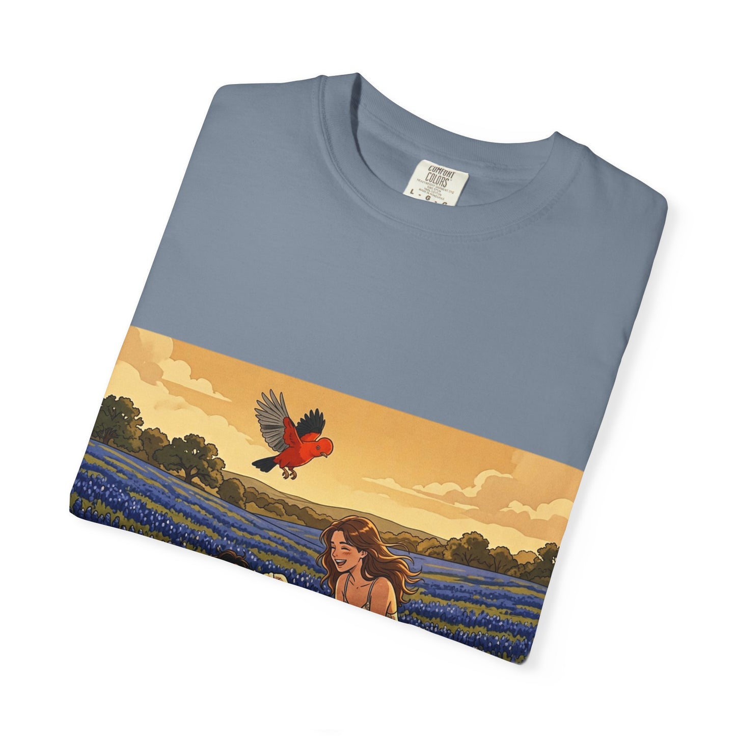 Romantic Bluebonnet Field T-Shirt — Couple in Wildflower Meadow Art Tee