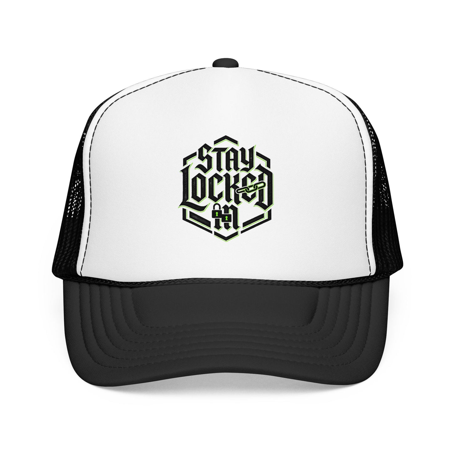 Trucker Hat – Neon 'Stay Lucked In' Embroidered Mesh Cap
