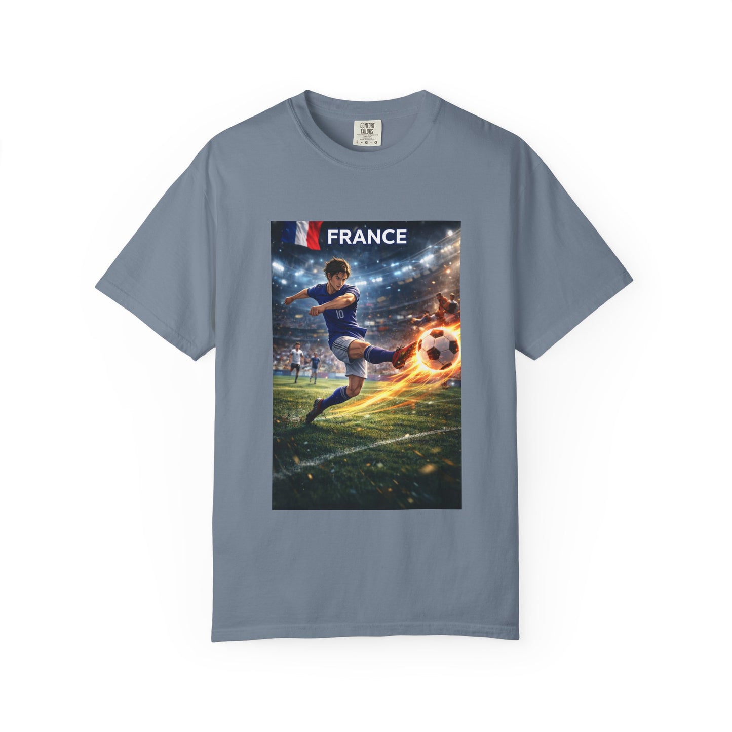 France Soccer Player Graphic T-Shirt — Football Kick Stadium Design