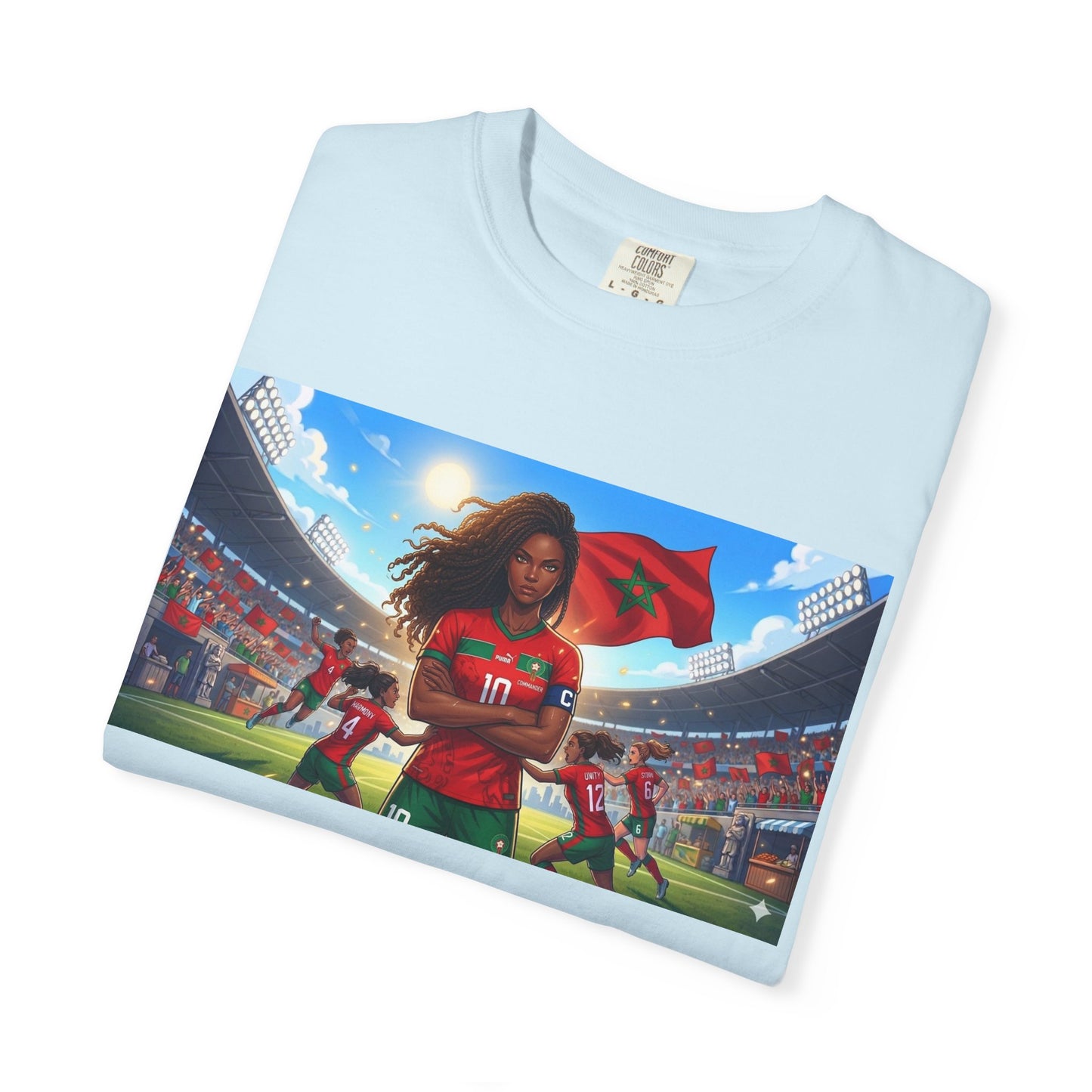 Morocco Soccer Champion Graphic T-Shirt — Inspiring Women’s Football Stadium Design