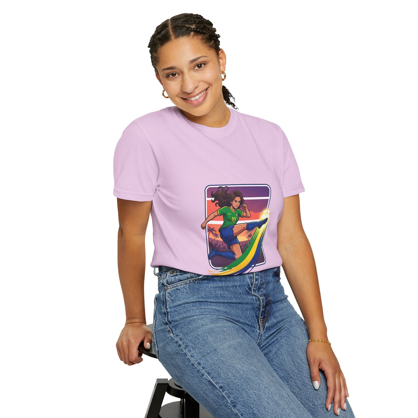 Surfing Sunset T-Shirt — Girl Surfer Rainbow Wave Graphic Tee