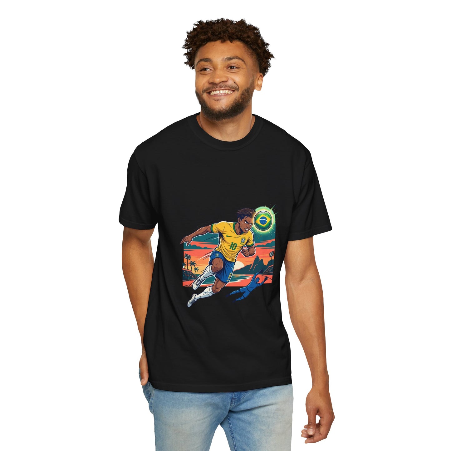 Brazil Soccer Player Graphic T-Shirt — Retro Sunset Football Tee