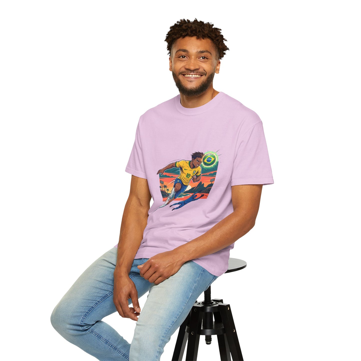 Brazil Soccer Player Graphic T-Shirt — Retro Sunset Football Tee