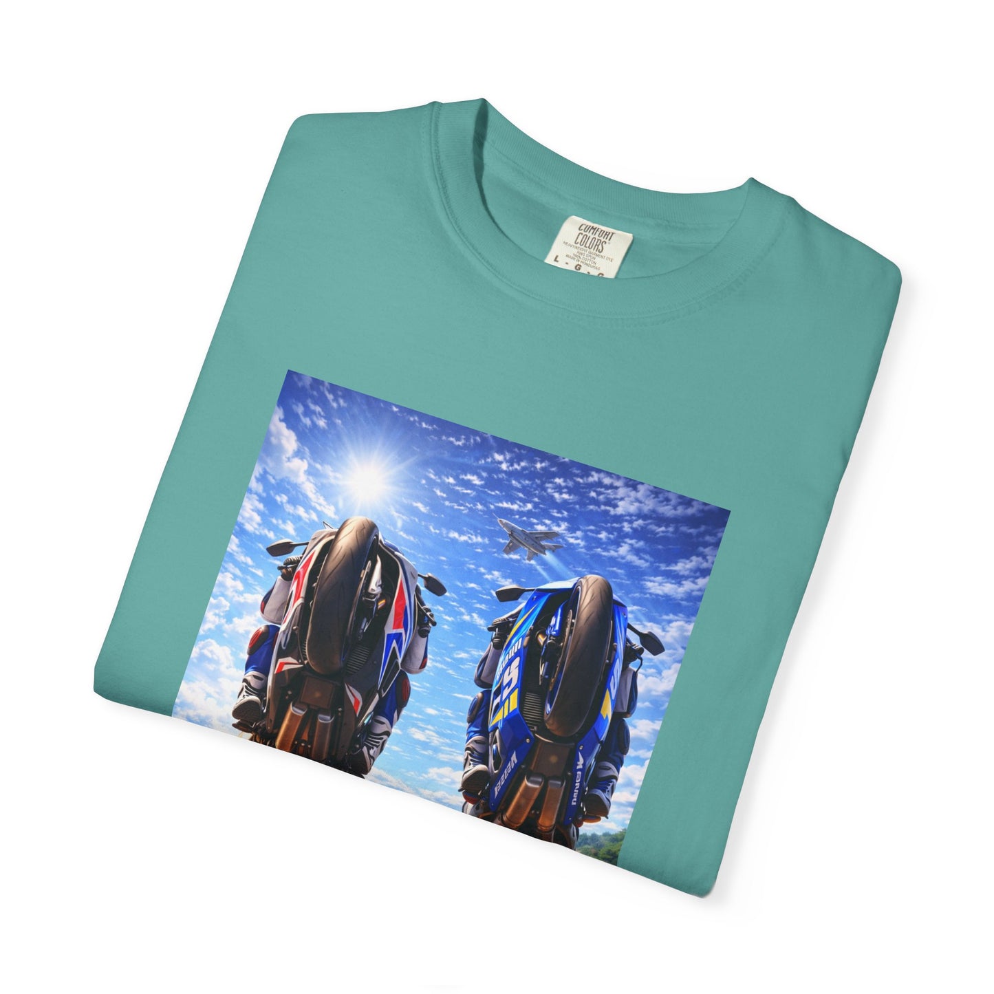 Motorcycle Sunset T-Shirt — Two Bikes Riding Into the Horizon