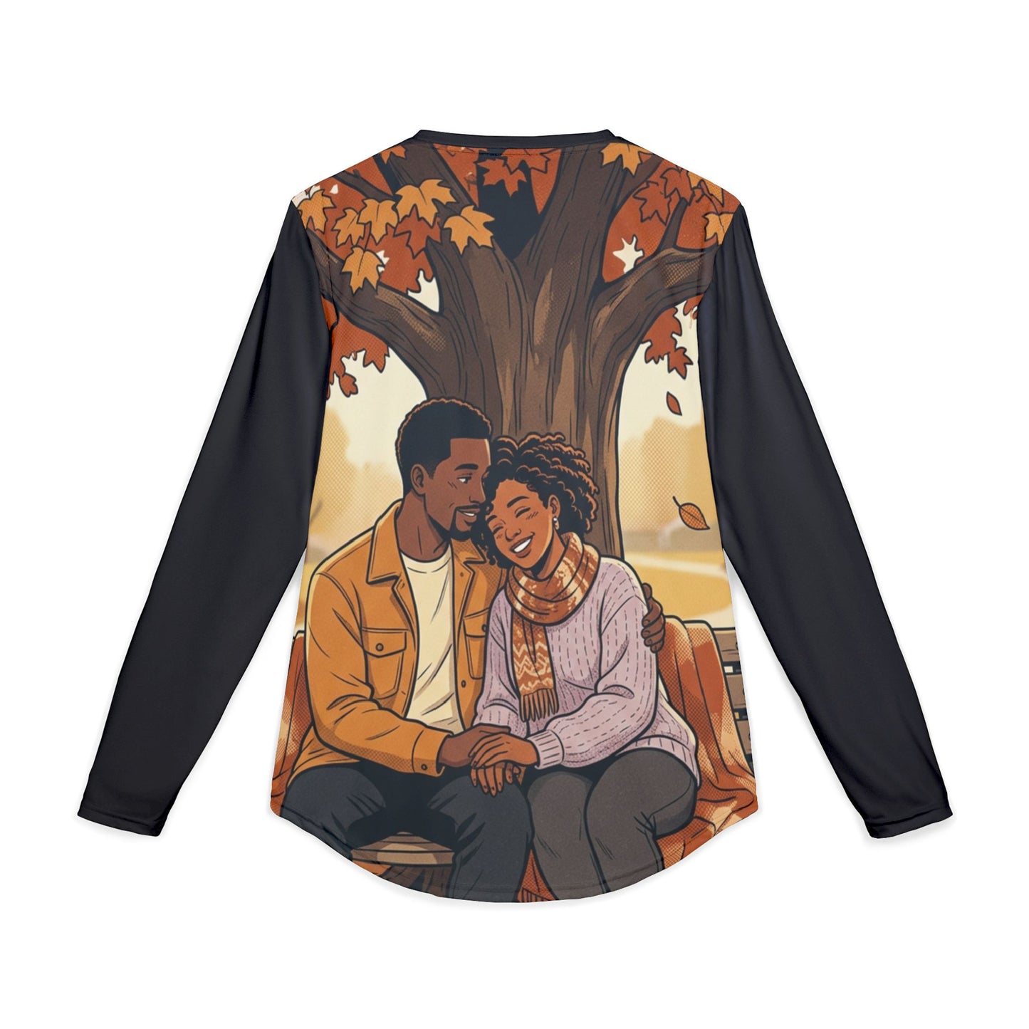 Autumn Romance Long Sleeve Shirt – Cozy Couple Illustration UV Tee
