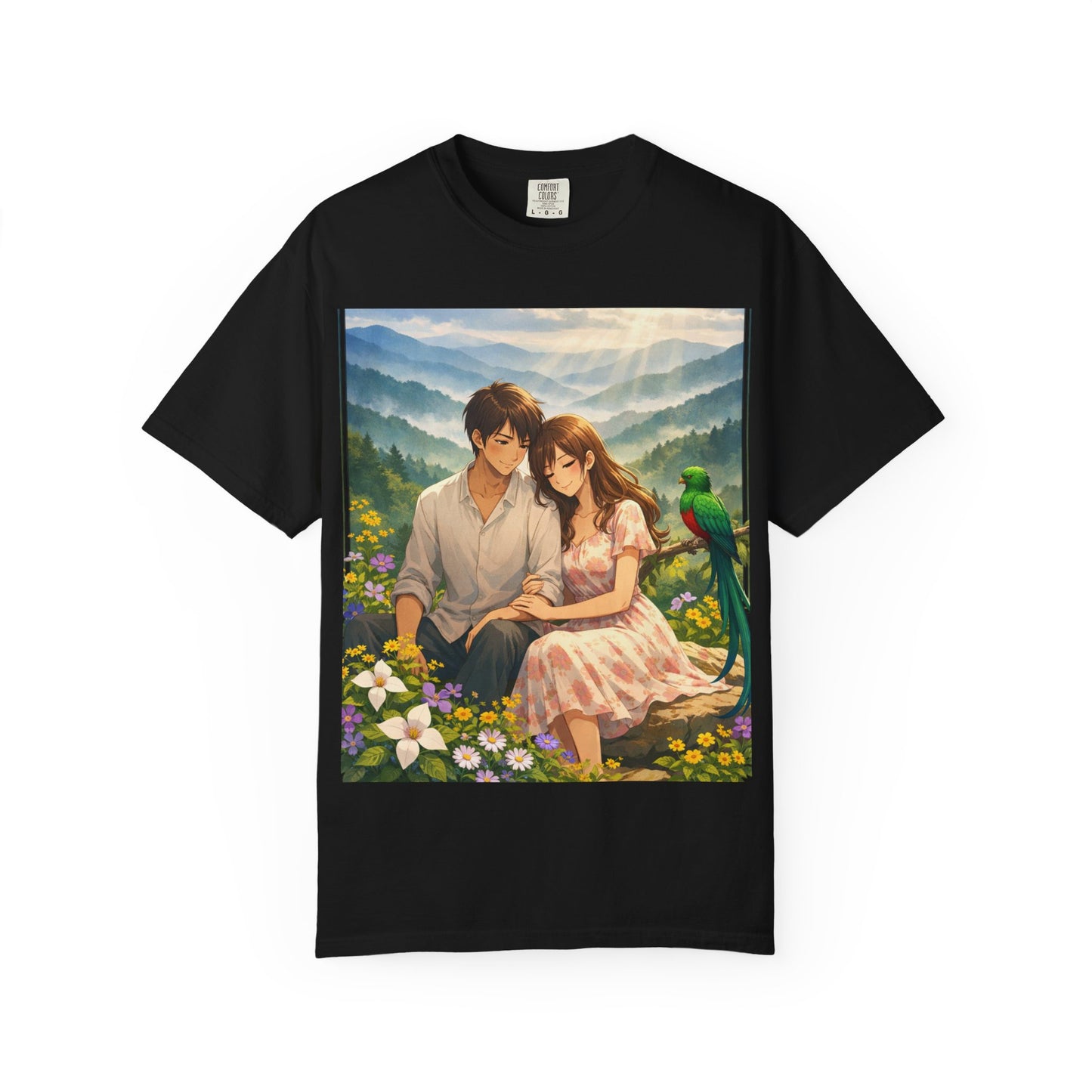 Romantic Anime Couple T-Shirt — Sunset Meadow Illustration