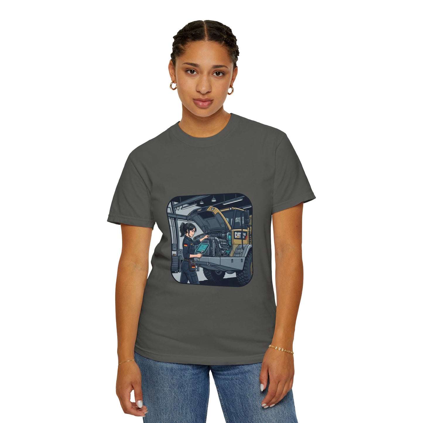 Mechanic Garage Scene T-Shirt — Vintage Truck Repair Illustration