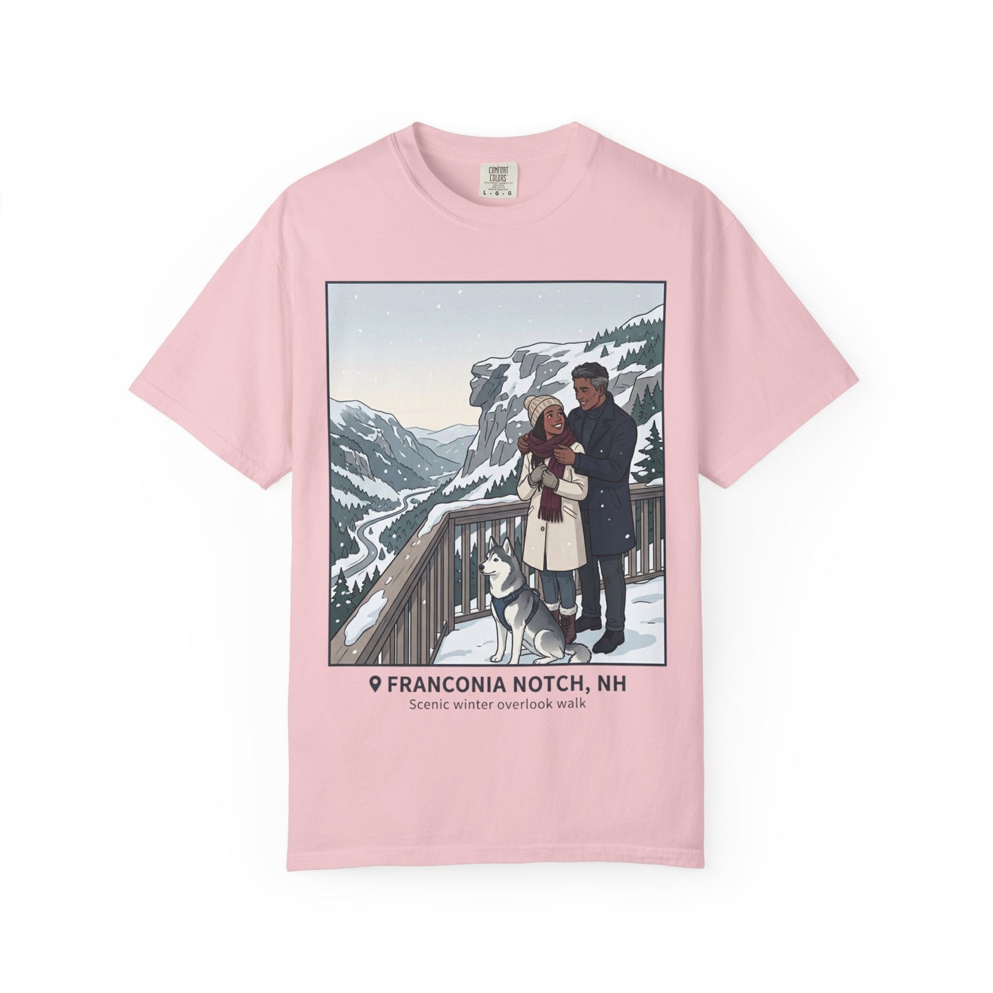 Franconia Notch NH Winter View T-Shirt — Scenic Couple & Husky Travel Tee