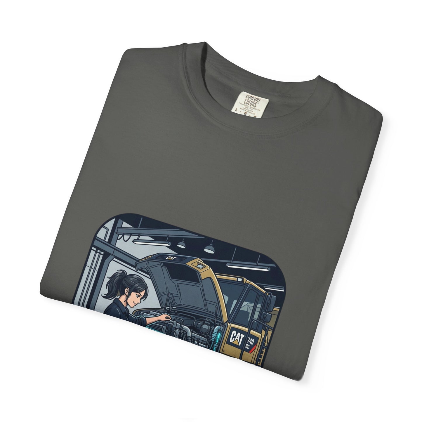 Mechanic Garage Scene T-Shirt — Vintage Truck Repair Illustration
