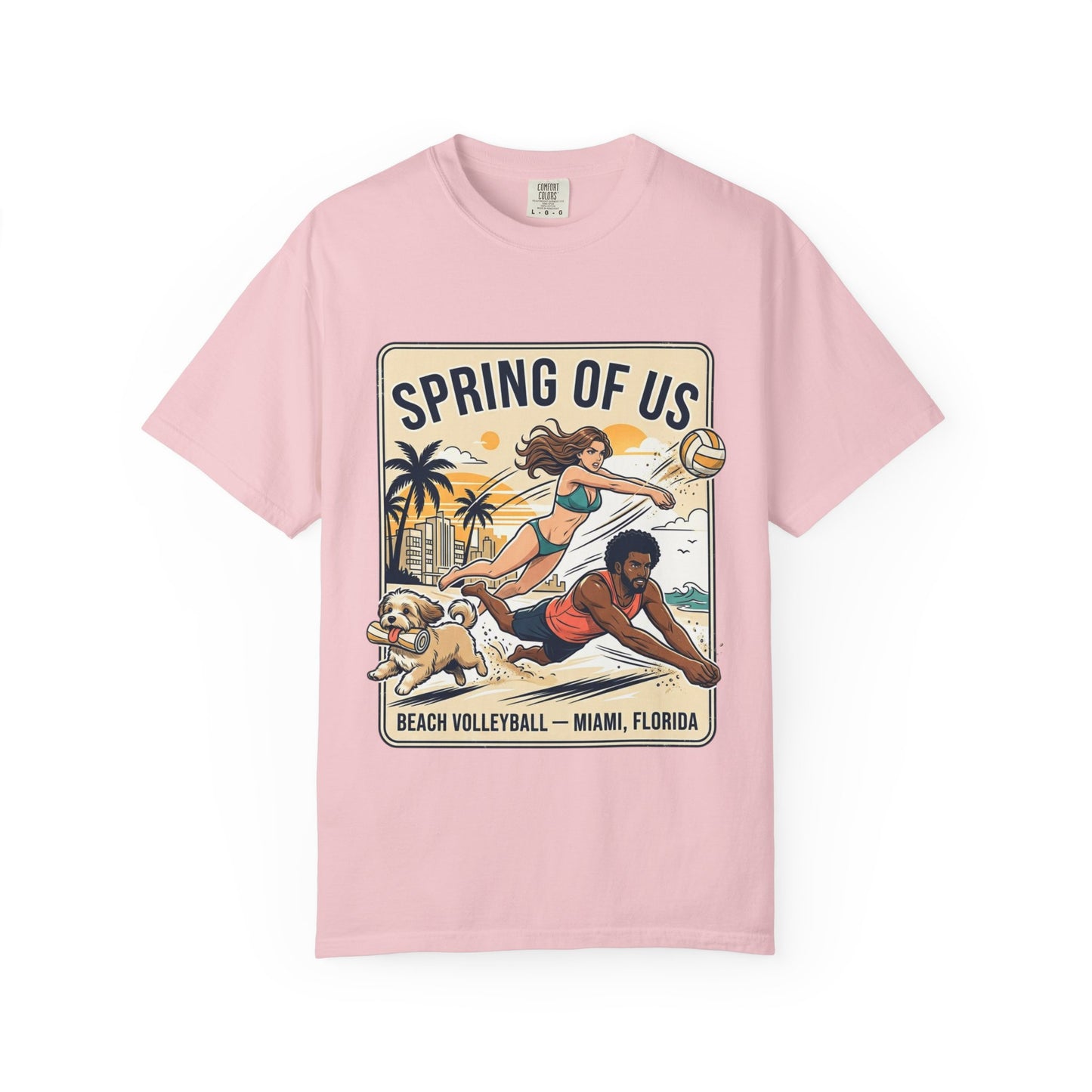 Spring of Us Beach Volleyball T-Shirt — Miami, Florida Retro Sun & Palm Tee