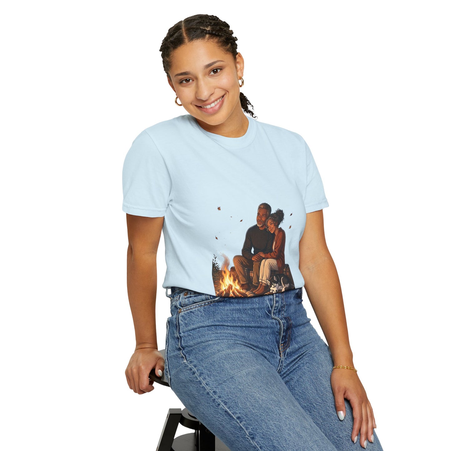 Midnight Firelight T-Shirt — Cozy Couple Campfire Graphic Tee