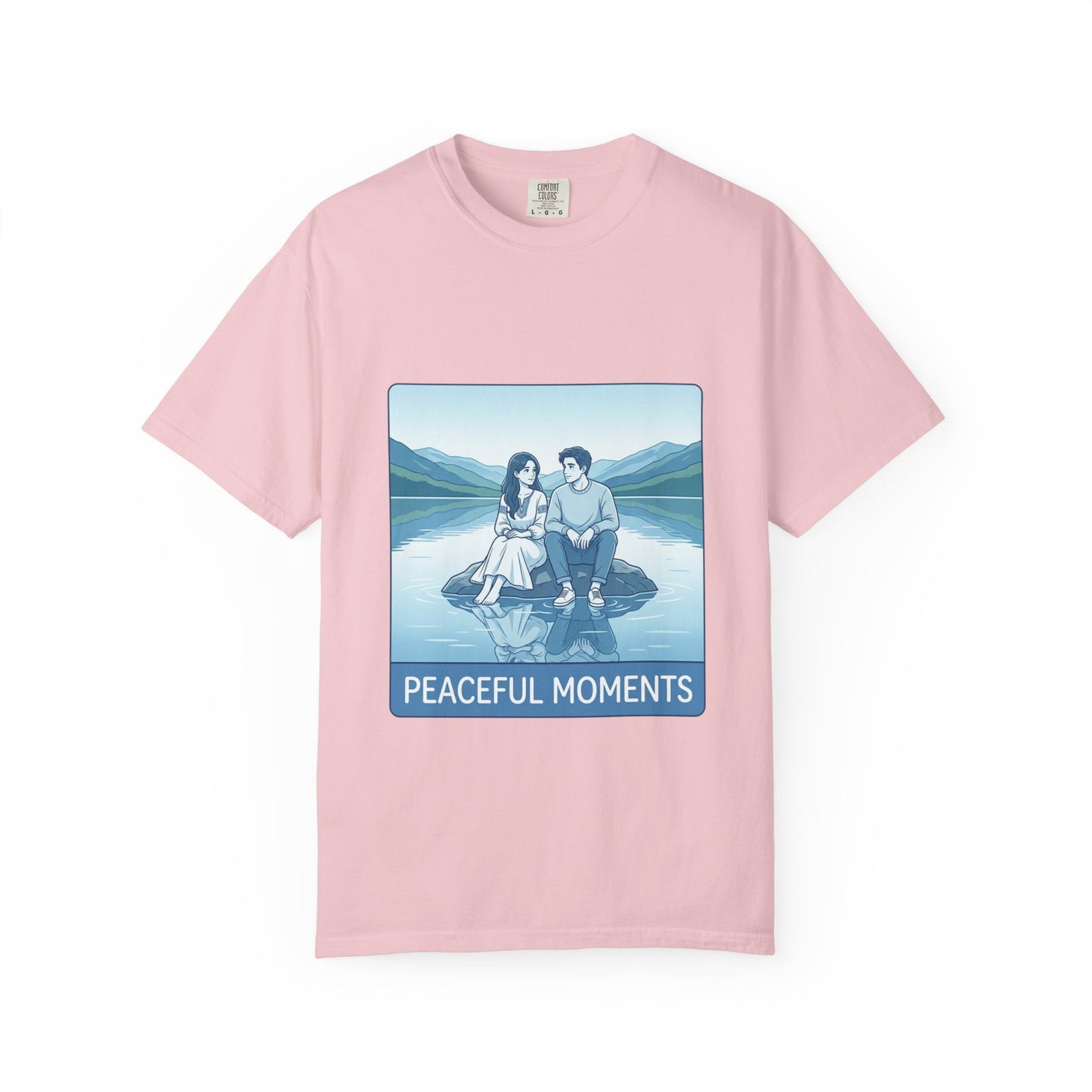 Peaceful Moments Tee — Couple Sitting by Lake Graphic T-Shirt