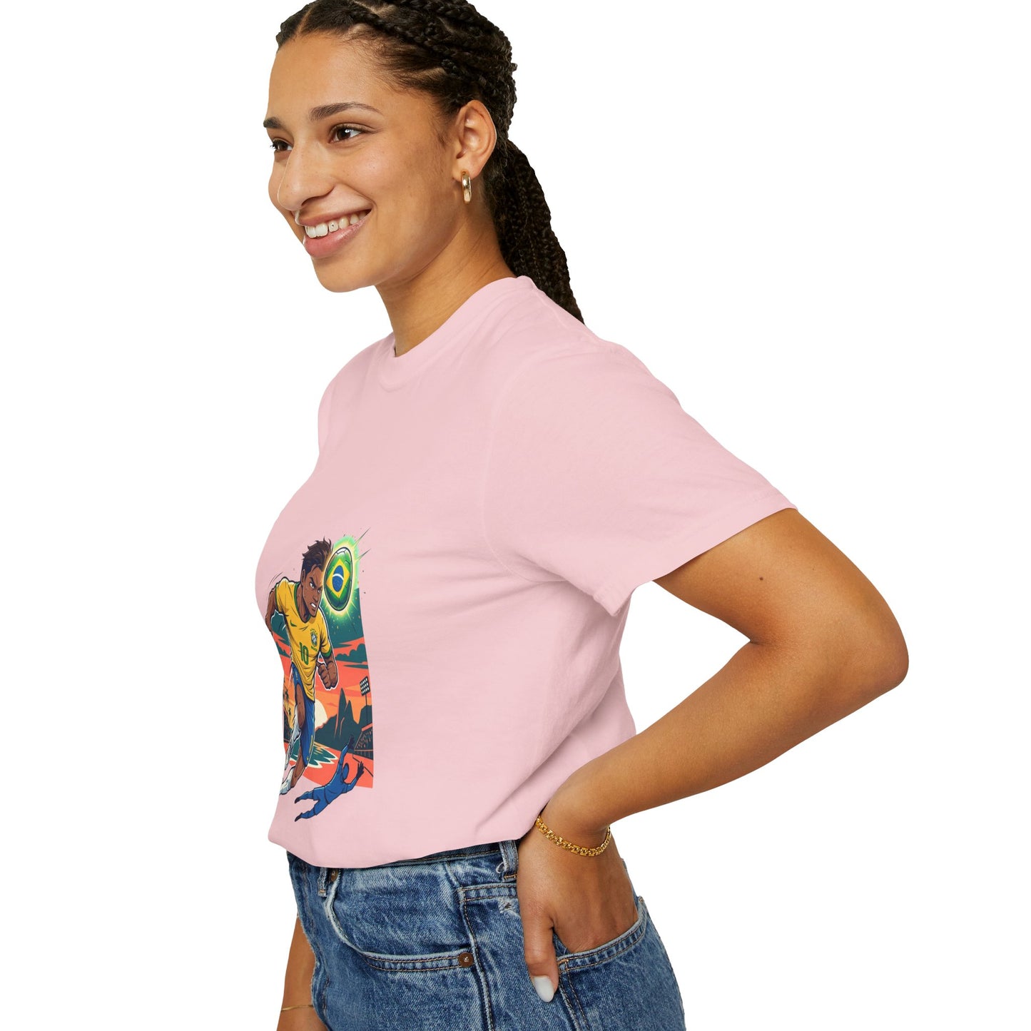 Brazil Soccer Player Graphic T-Shirt — Retro Sunset Football Tee