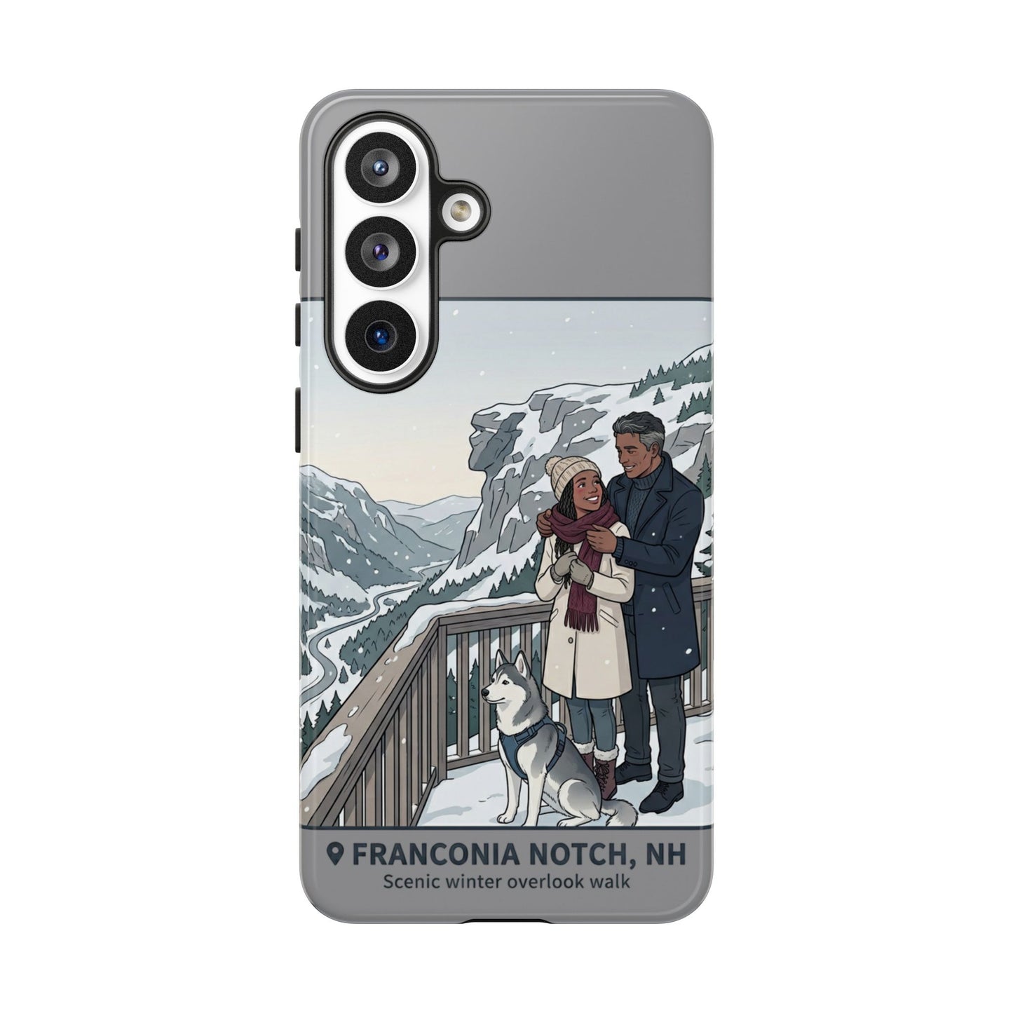 Winter Scenic Phone Case — Franconia Notch NH Couples & Husky Design