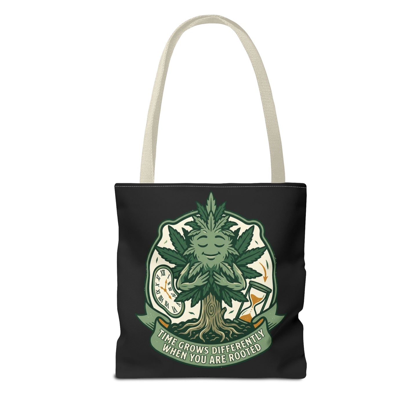 Rooted Tree Spirit Tote Bag — “Time Grows Different When You Are Rooted” Eco Tote