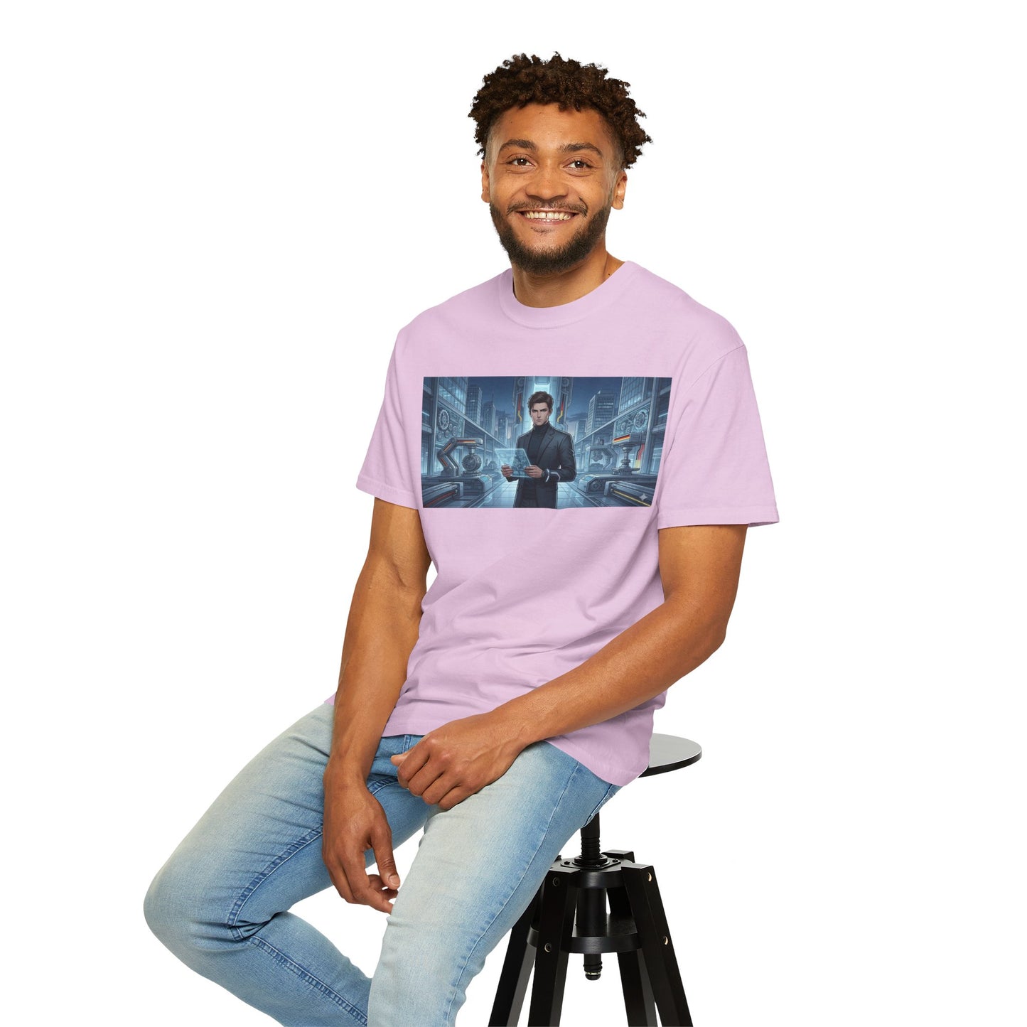 Cyberpunk Detective T-Shirt — Futuristic Noir Cityscape Graphic Tee