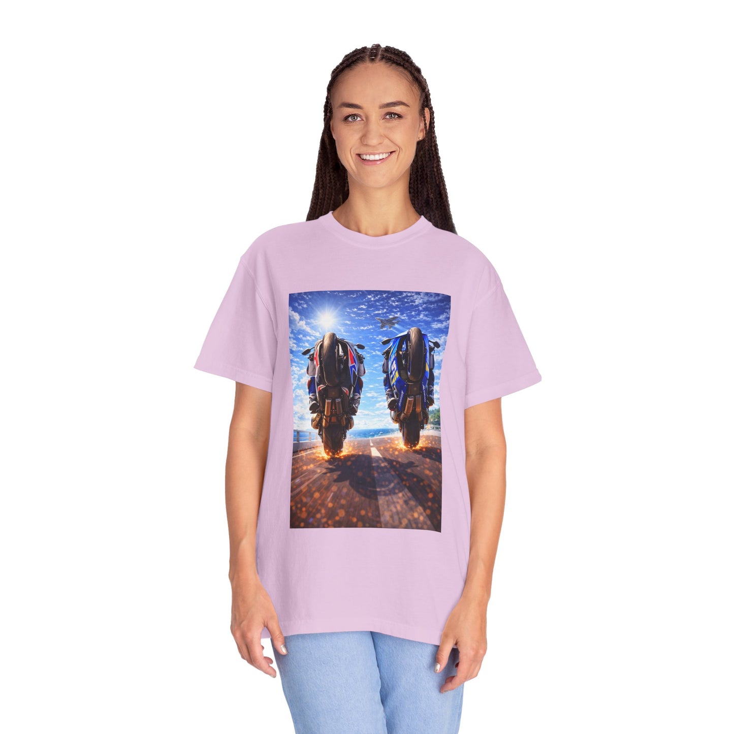 Motorcycle Sunset T-Shirt — Two Bikes Riding Into the Horizon