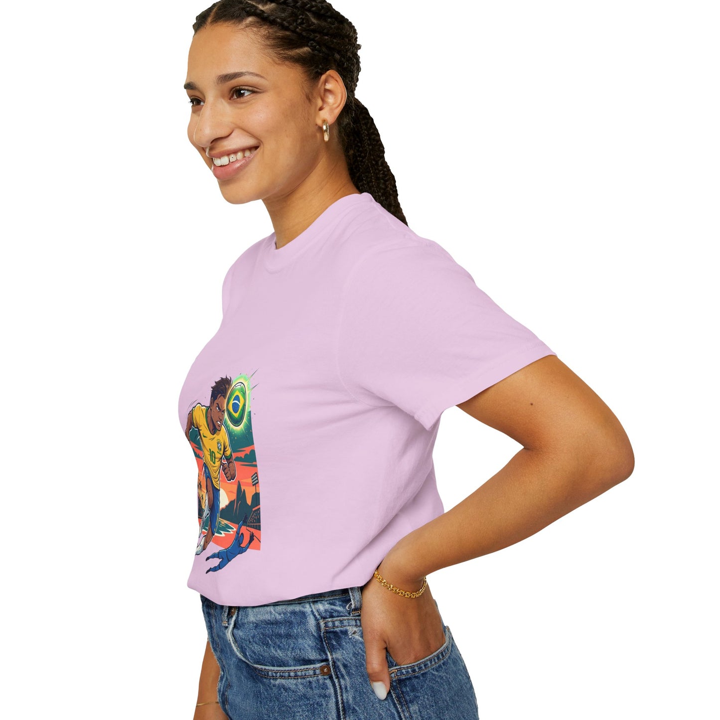 Brazil Soccer Player Graphic T-Shirt — Retro Sunset Football Tee