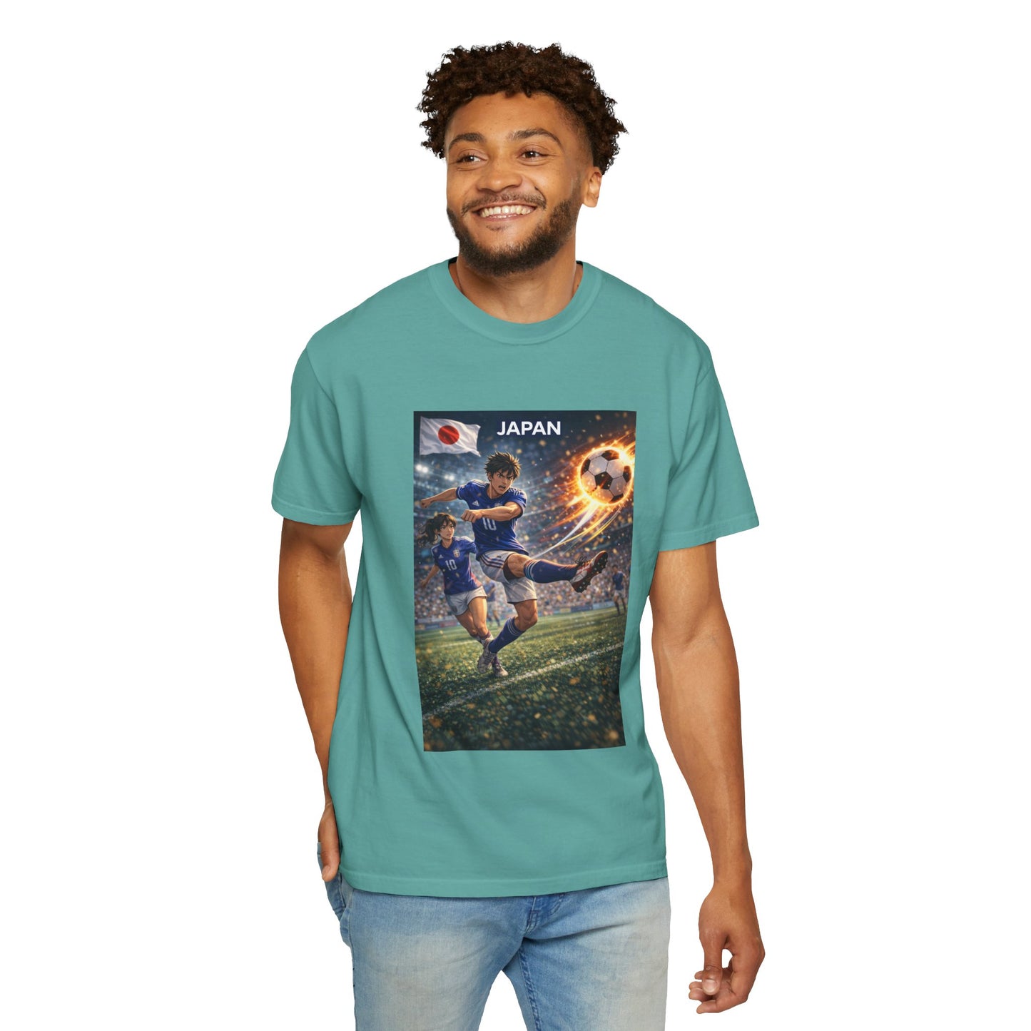 Japan Soccer Team Graphic T‑Shirt — Dynamic Football Players Design