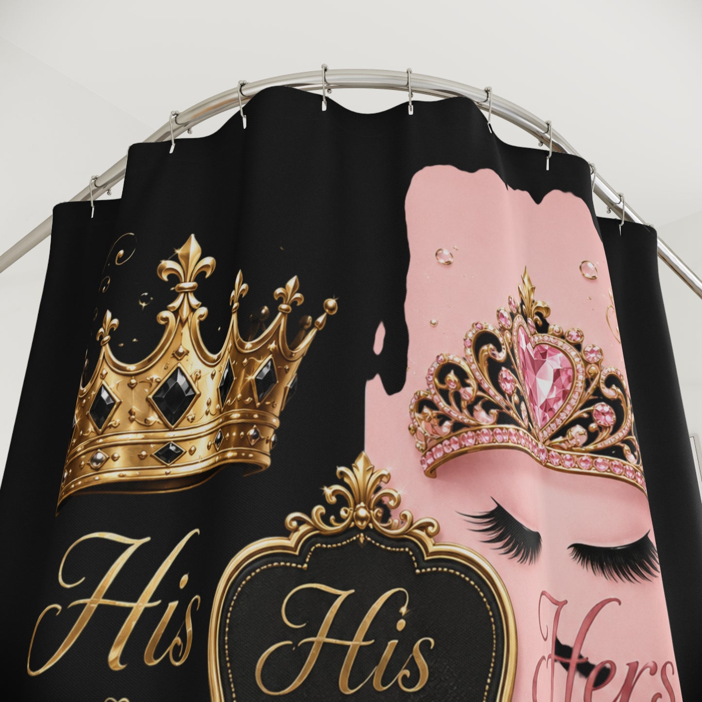 His & Hers Royal Crown Shower Curtain – Pink and Black Couples Bathroom Decor