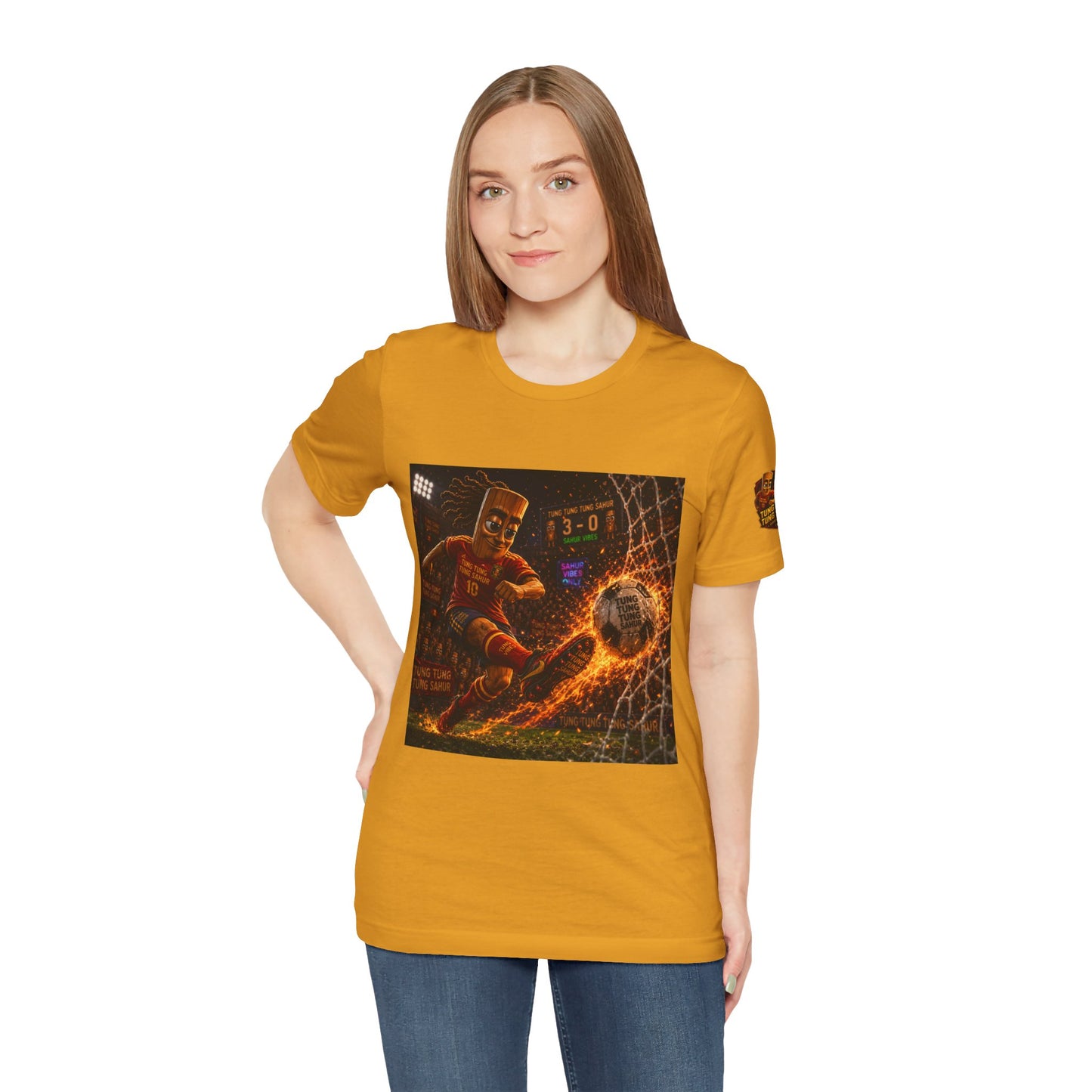 Tung Tung Tung Sahur Soccer Kick Firestorm Graphic Tee — ‘Goal’ Animated Kick Design