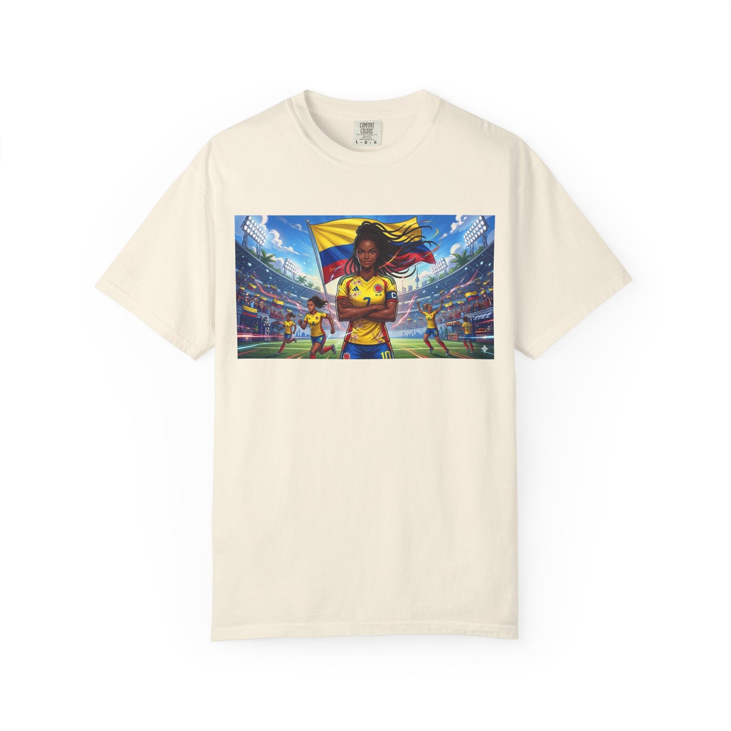 Soccer Champion Graphic T-Shirt — Woman Goalkeeper Stadium Art