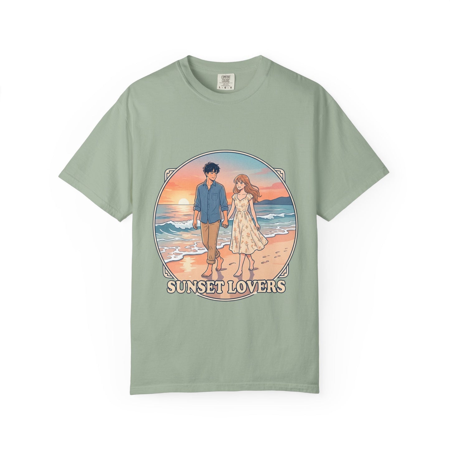 Sunset Lovers Beach T-Shirt — Romantic Couple Graphic Tee